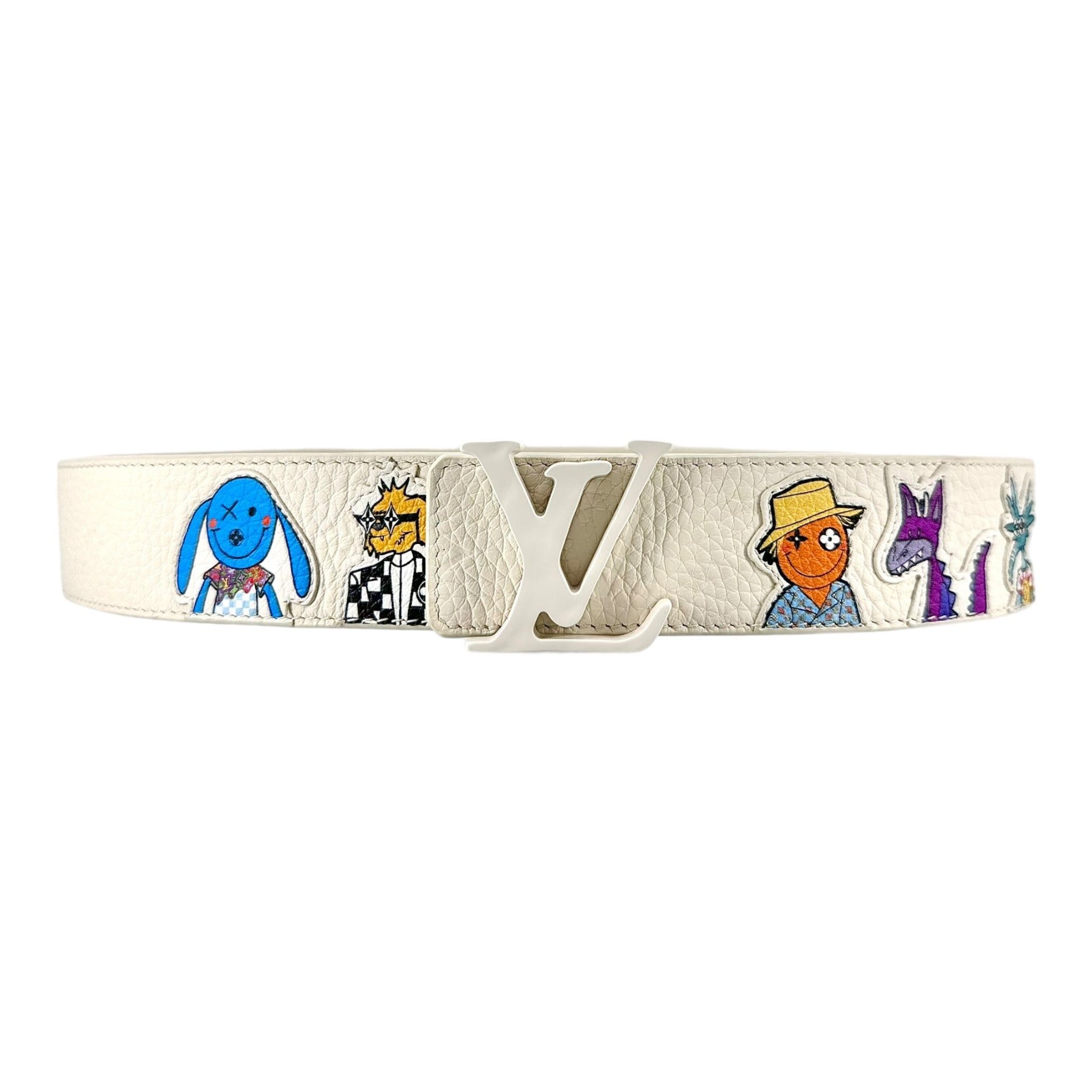 Pre-owned Louis Vuitton Taurillon Puppet 40mm Reversible Belt White