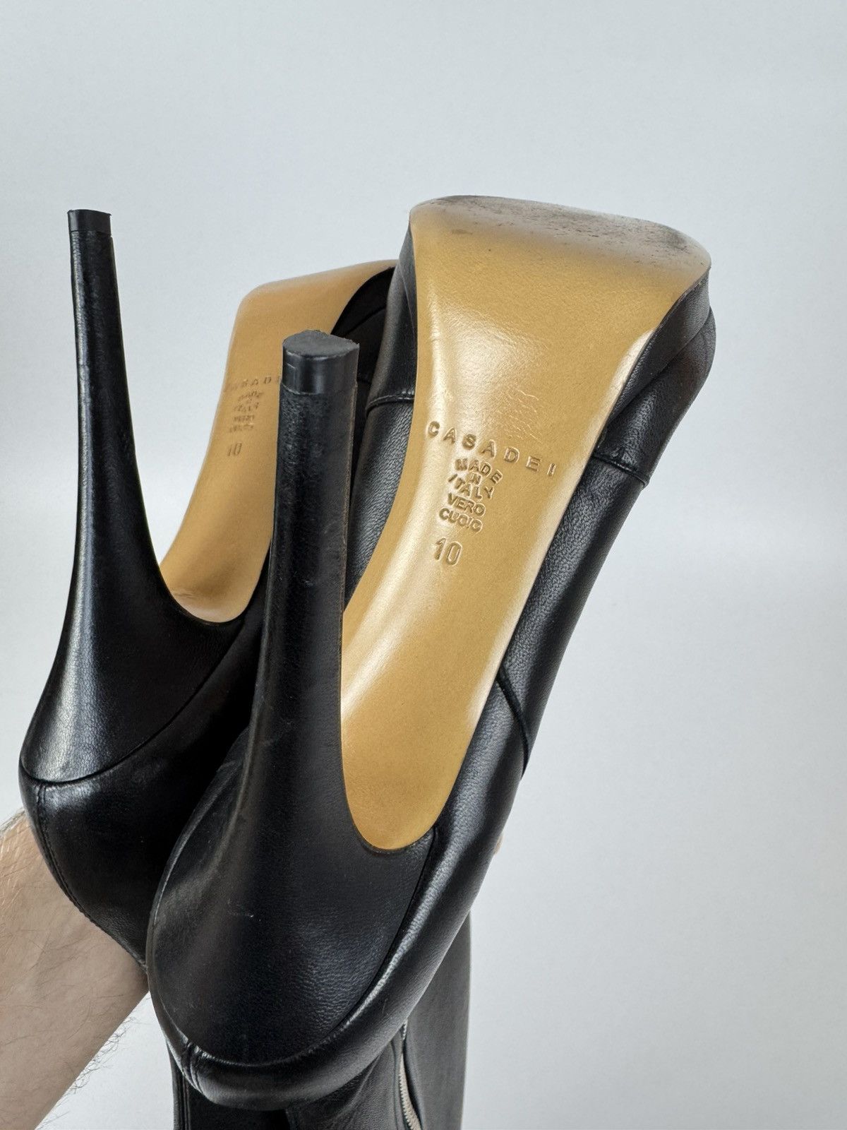 Casadei × Casedei CASADEI Black Leather Over The Knee Boots Stiletto Heels Size US 10 / IT 40 - 9 Thumbnail