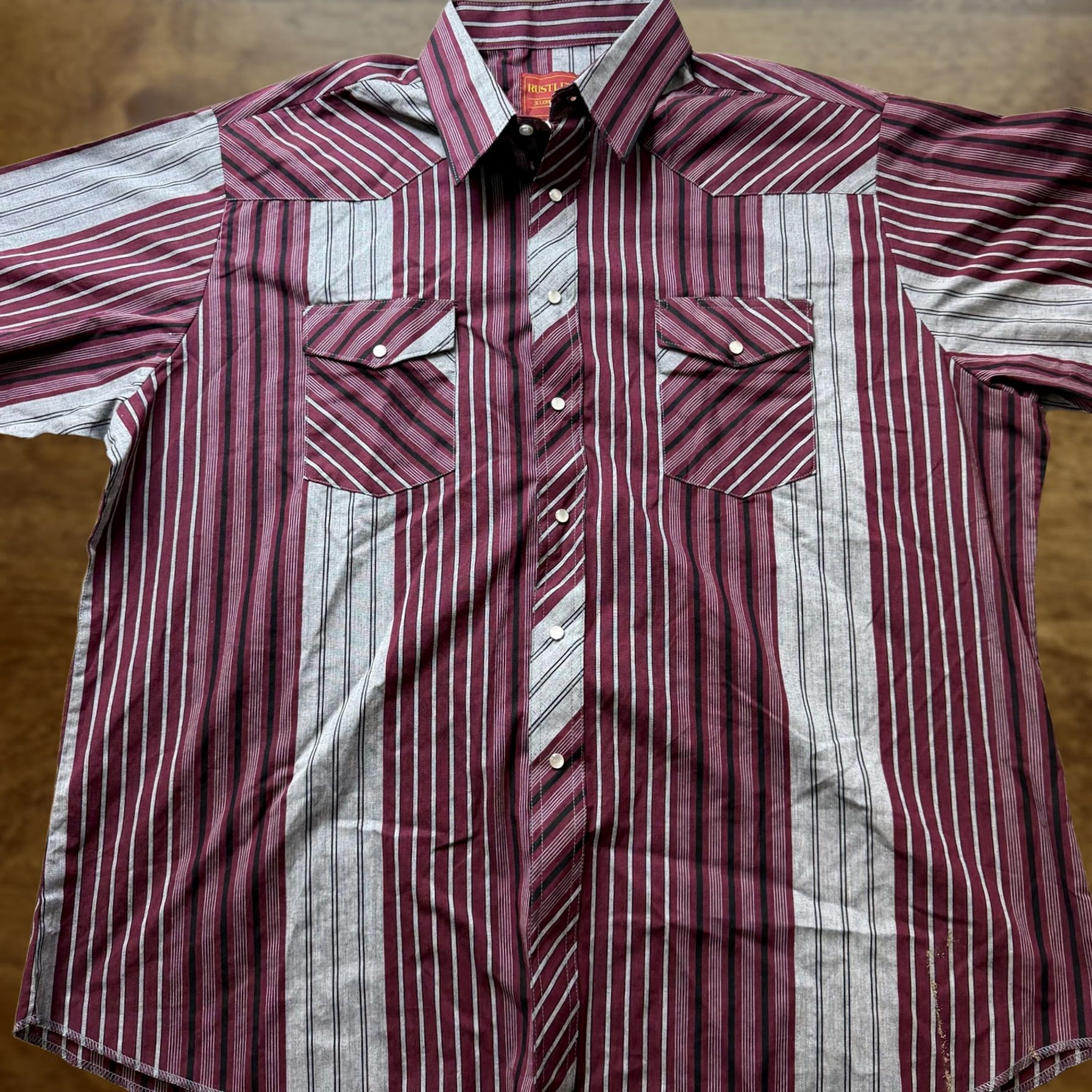 Vintage Rustler Shirt Mens 2XL Red Striped Short Sleeve Western Pearl Snap Button Up Shirt Size US XXL / EU 58 / 5 - 1 Thumbnail