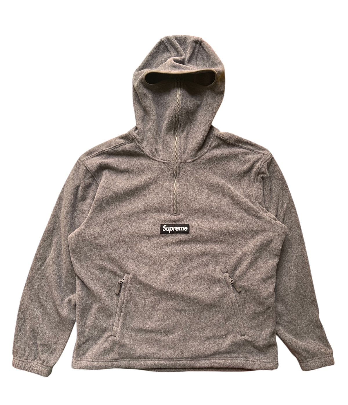 XL Supreme Polartec Face Mask Half Zip hoodie Sweatshir grey