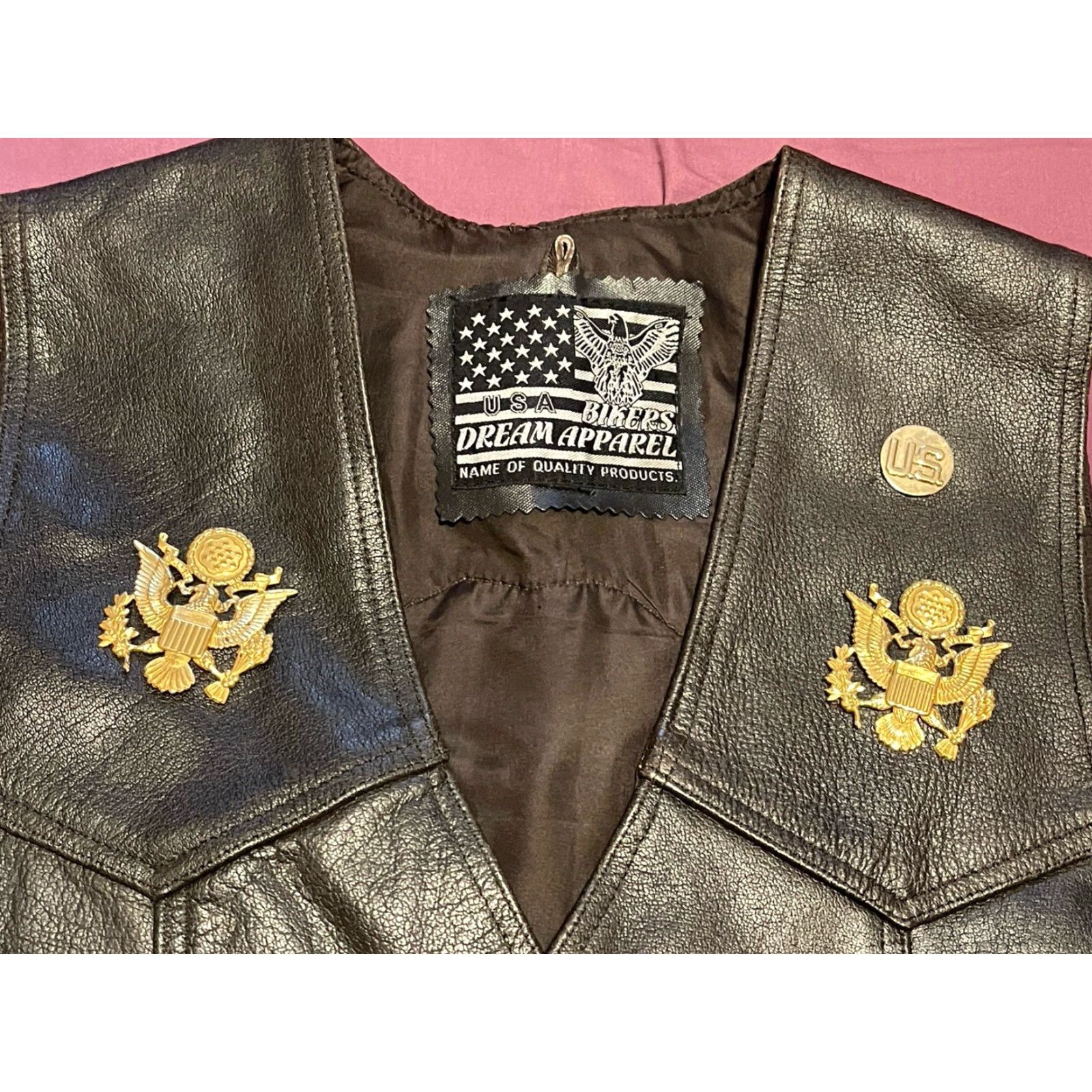 Vintage USA Bikers Dream Apparel Leather Vest Black Sz 56 Harley Davidson Patches Vintage DREAM Men Vest Size 56 Leather Black Pockets Size US XL / EU 56 / 4 - 3 Thumbnail