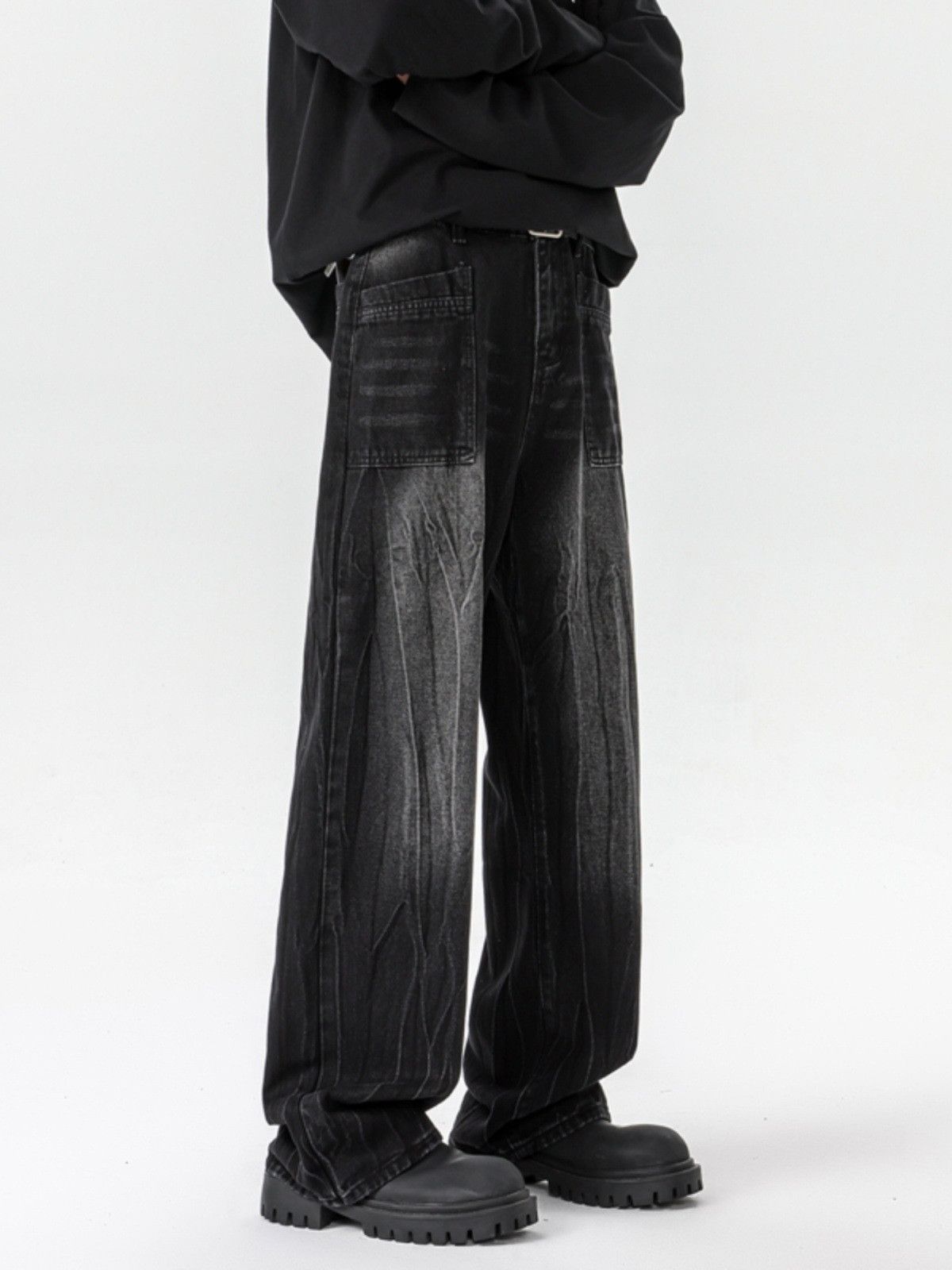 Japanese Brand Retro Men's Loose High Street Wide-Leg Lightning Jeans Size US 32 / EU 48 - 2 Thumbnail