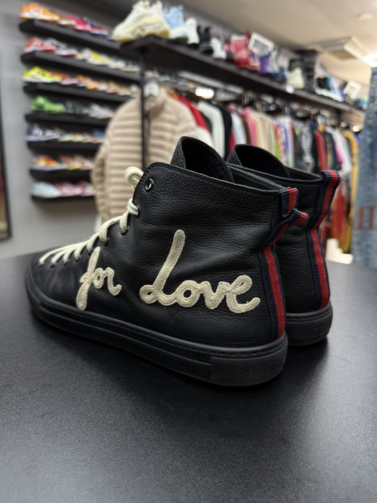 Gucci Gucci Men's Black Blind For Love Leather High Top Sneaker Size US 11 / EU 44 - 12 Thumbnail