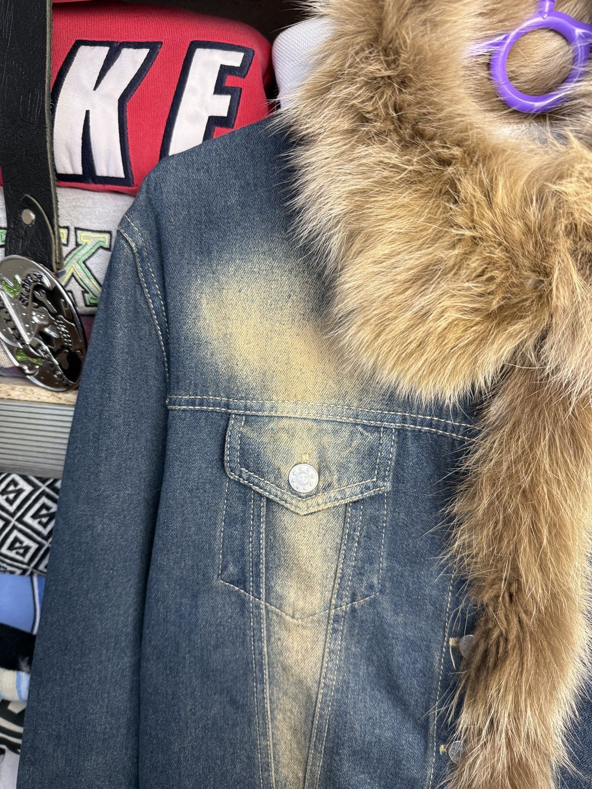 If Six Was Nine Y2K Denim Faux Fur Trim Jacket Distressed Washed Jean Size M / US 6-8 / IT 42-44 - 5 Thumbnail