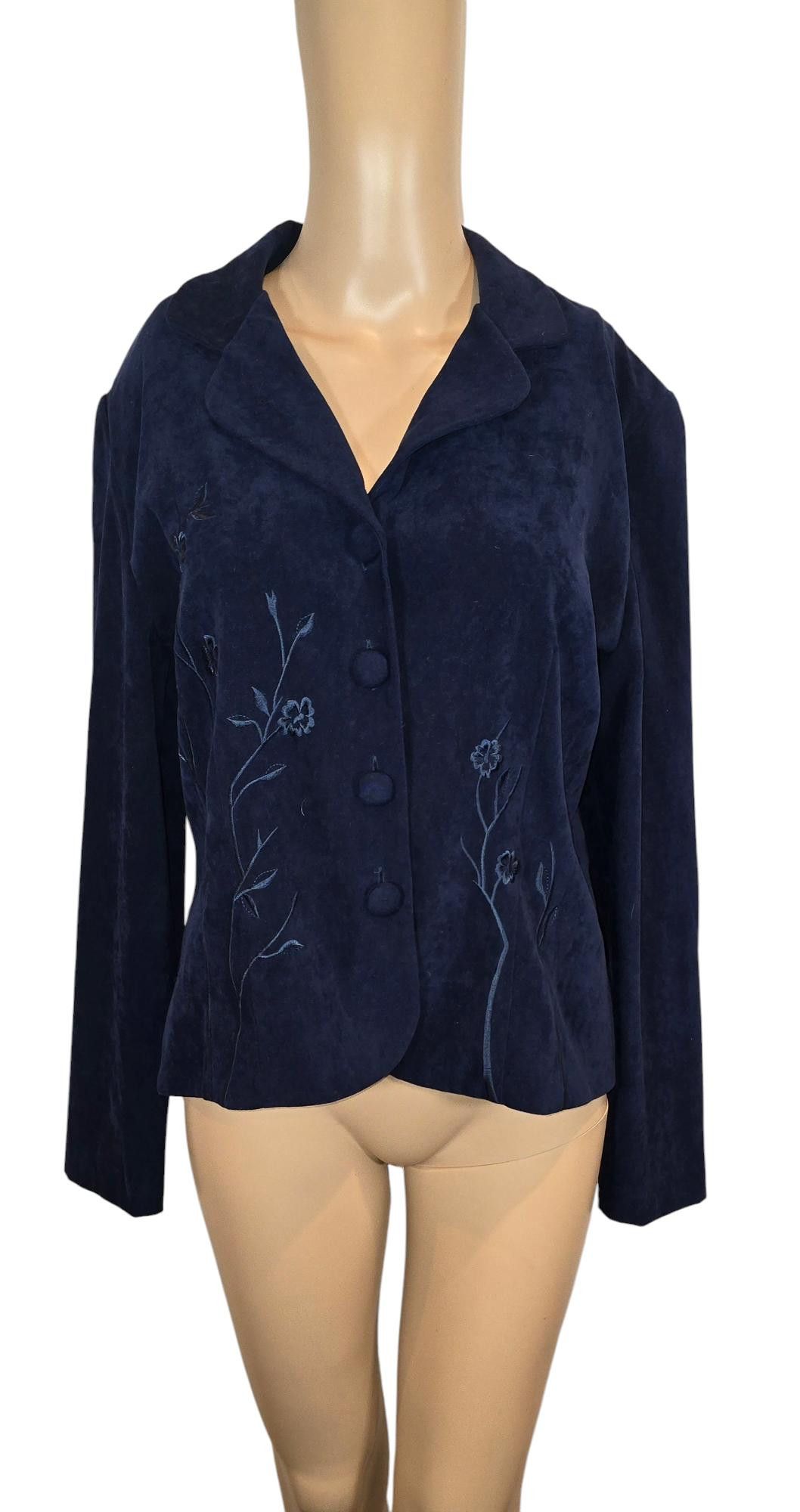 Designer Positively Chic Navy Blue Embroidered Blazer Size L / US 10 / IT 46 - 1 Thumbnail