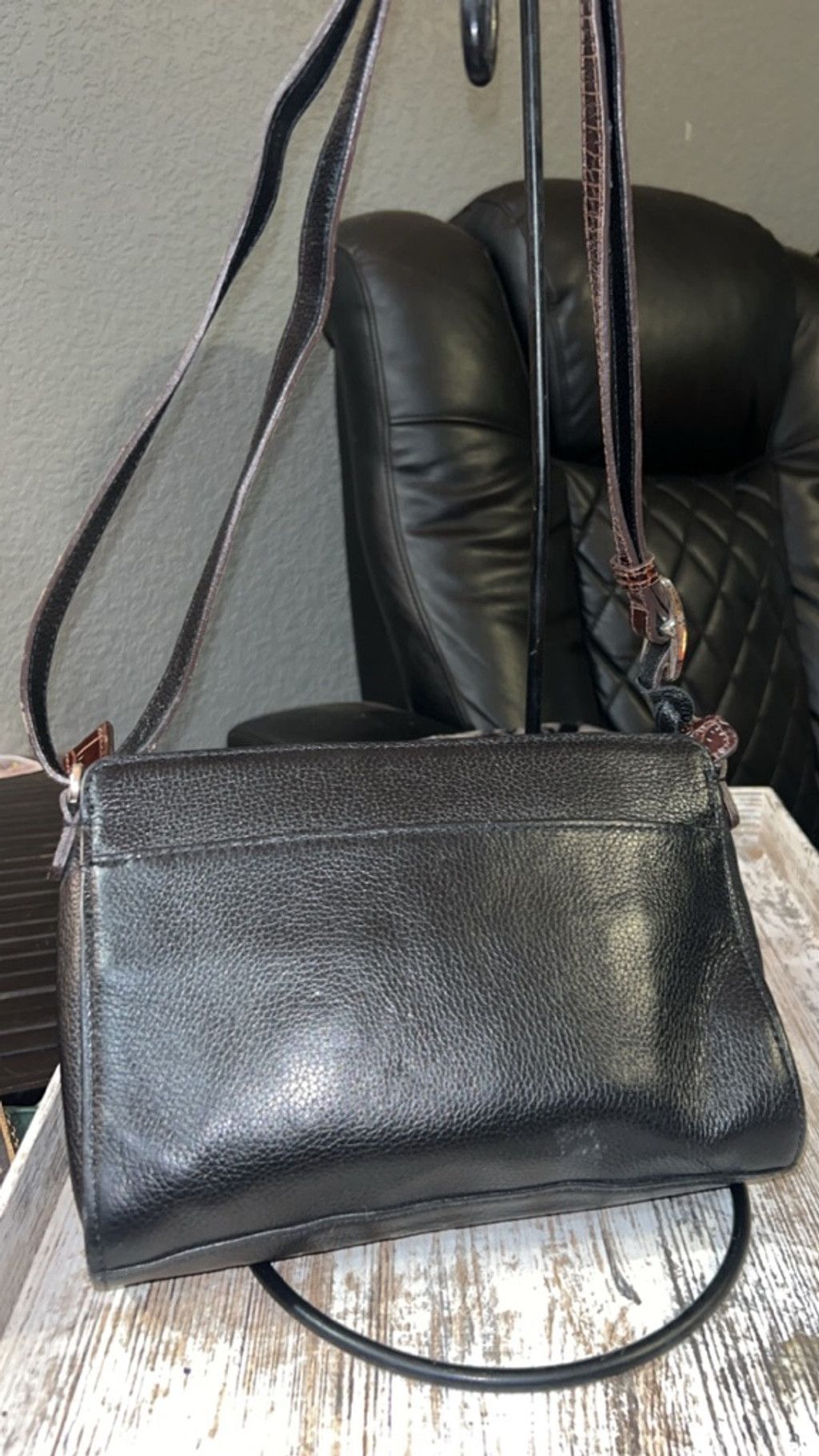 Brighton Women's Brighton Black Brown Croc Embossed Crossbody Bag One Size ONE SIZE - 4 Thumbnail