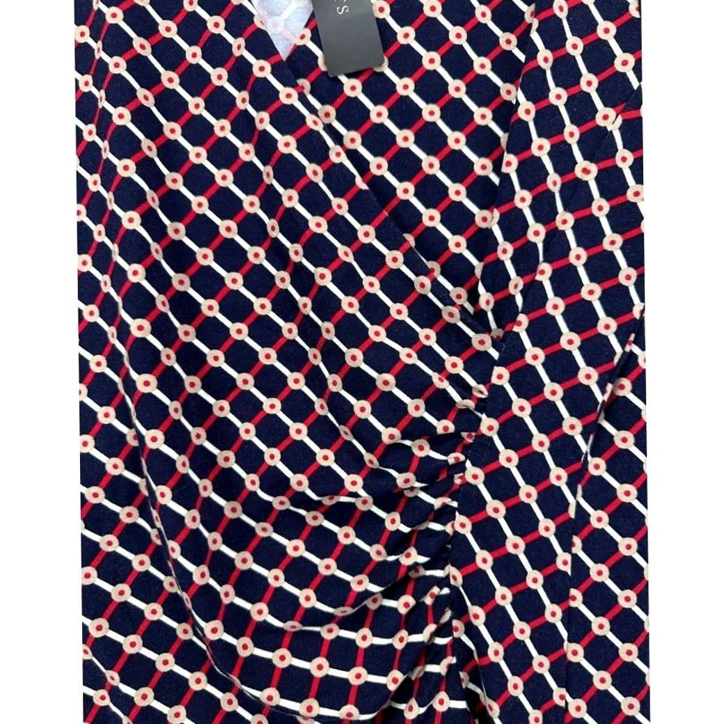 Talbots Talbots Shirt Womens Small Blue Argyle V-Neck Long Sleeve Ruched Top Ladies NEW Size S / US 4 / IT 40 - 5 Thumbnail