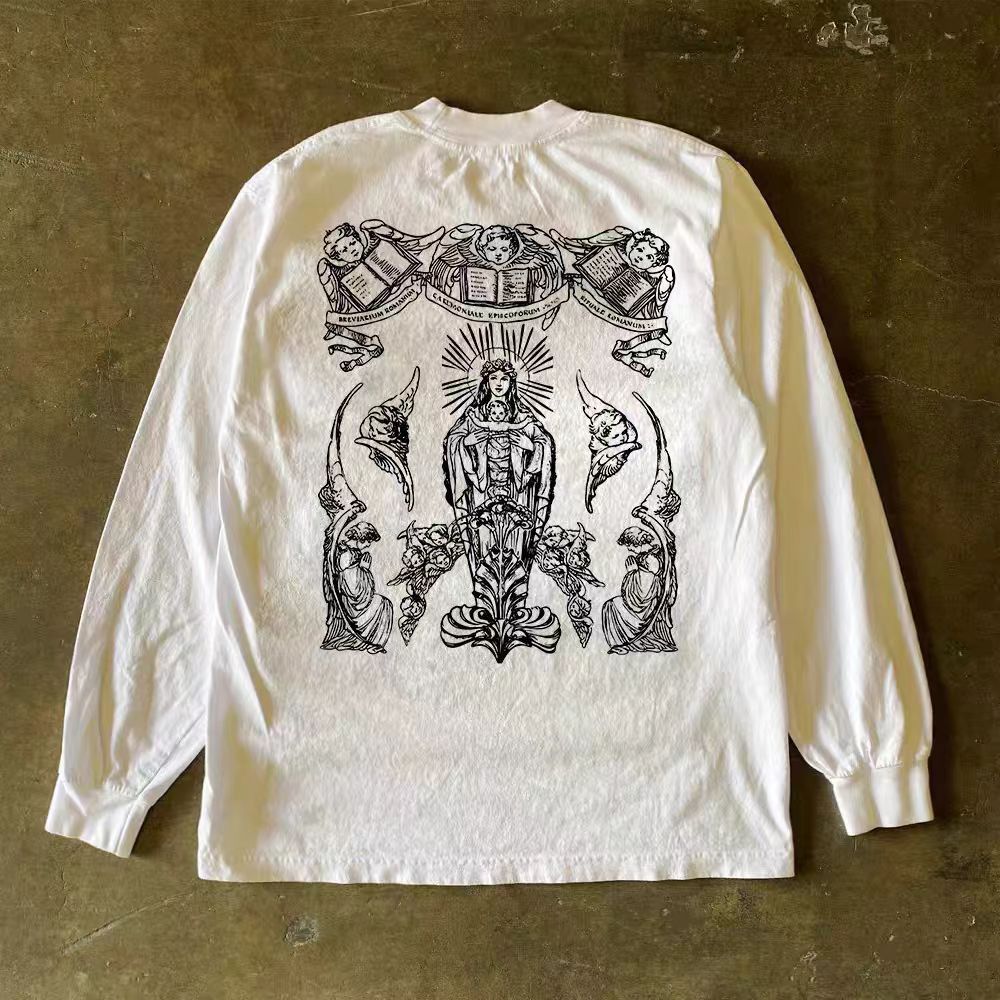Vintage White casual retro God print long-sleeved t-shirt Size US M / EU 48-50 / 2 - 1 Thumbnail