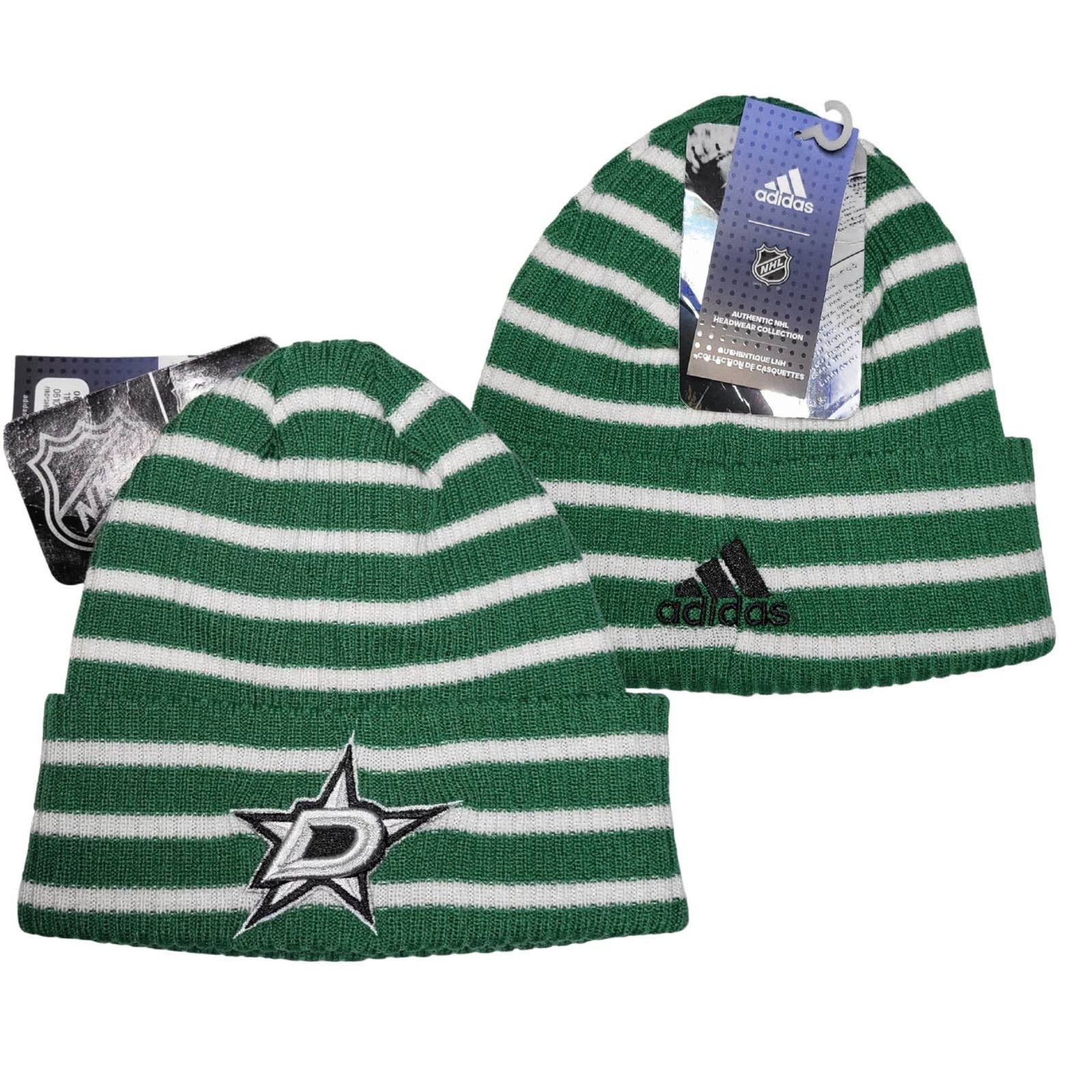 NWT Adidas Dallas Stars Striped Knit NHL Cuff Beanie Striped
