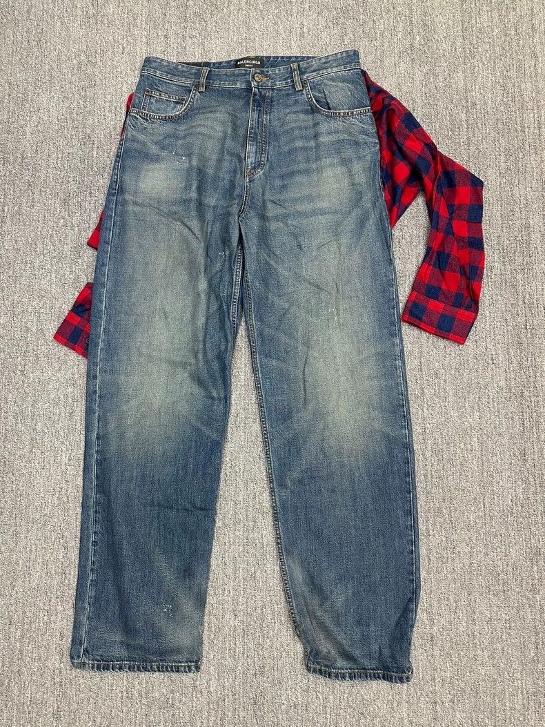 Balenciaga Balenciaga size M Fake two-piece plaid shirt stitching jea Size US 27 - 1 Thumbnail
