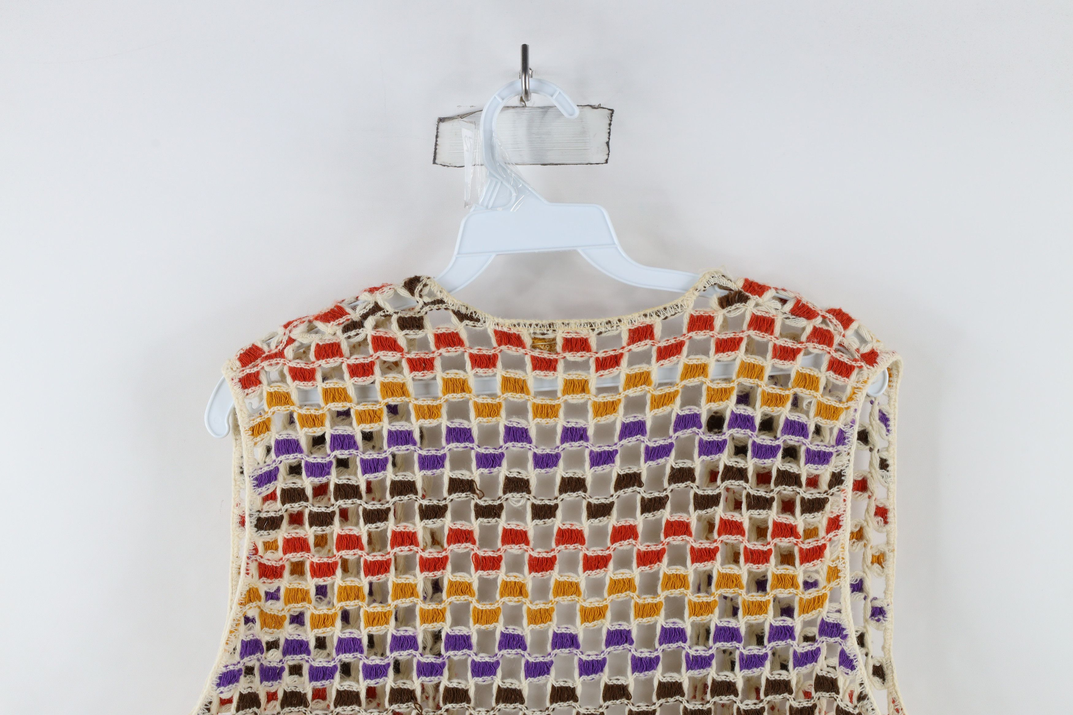 Vintage Vintage 60s 70s Boho Chic Checkered Knit Open Front Sweater Size L / US 10 / IT 46 - 12 Thumbnail