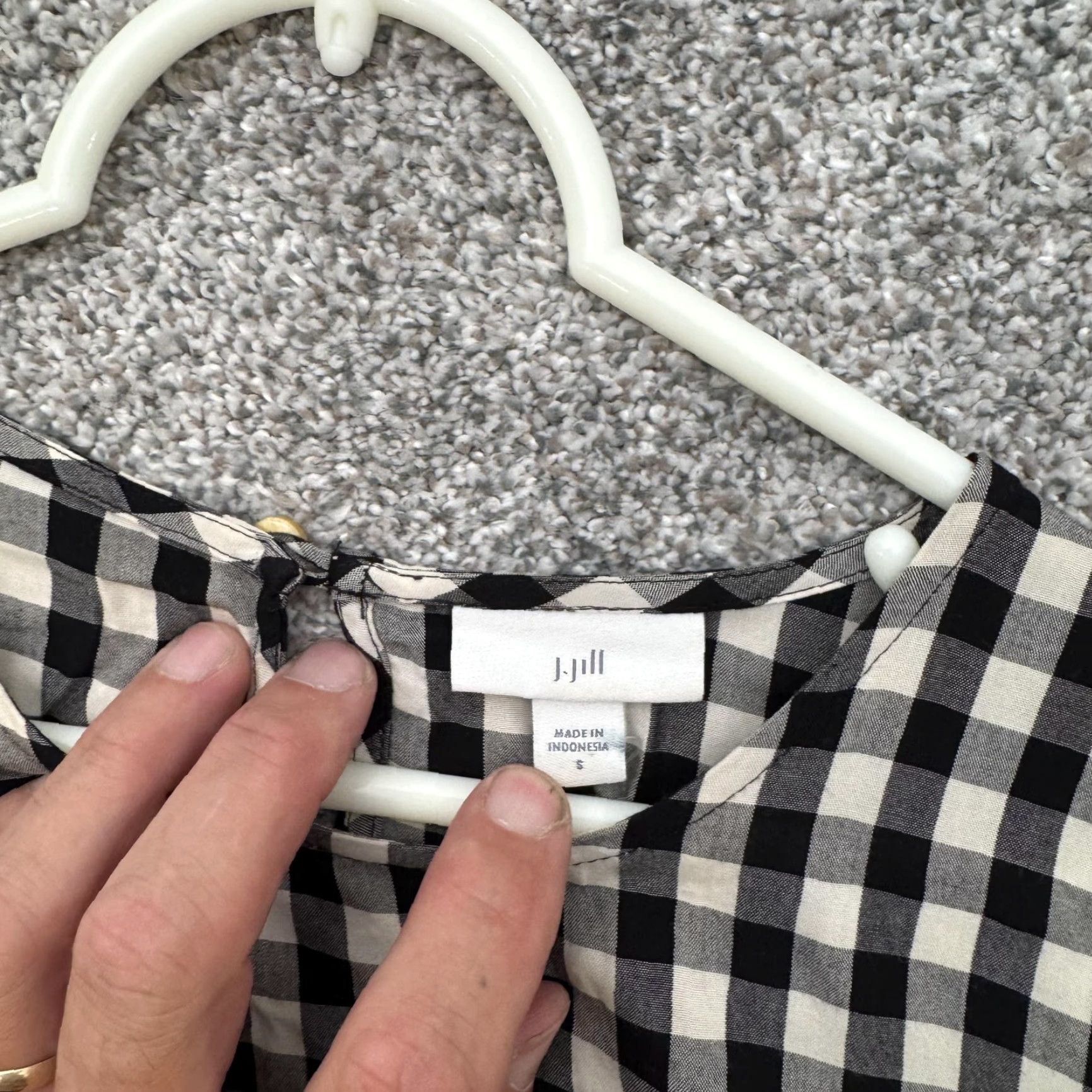 J. Jill J Jill Top Small Black White Gingham Check Ruffle Sleeve Prairie Cottagecore Blouse Bell Sleeve Crew Neck 3/4 Sleeve Women S Rayon Size S / US 4 / IT 40 - 6 Thumbnail