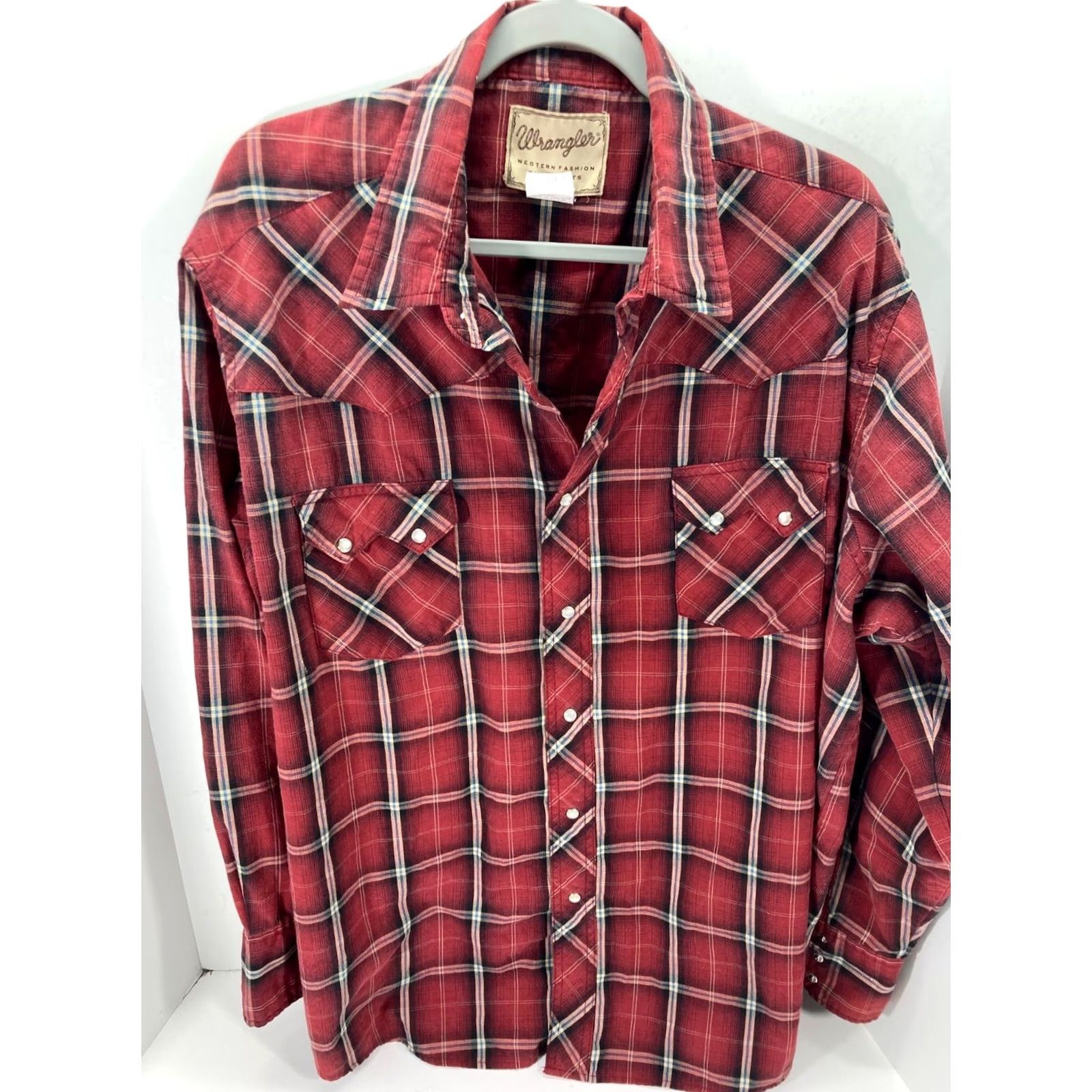 Wrangler Wrangler Western Shirt Mens 2XL Red Plaid Pearl Snap Front Cowboy Long Sleeve Shirt Size US XXL / EU 58 / 5 - 3 Thumbnail
