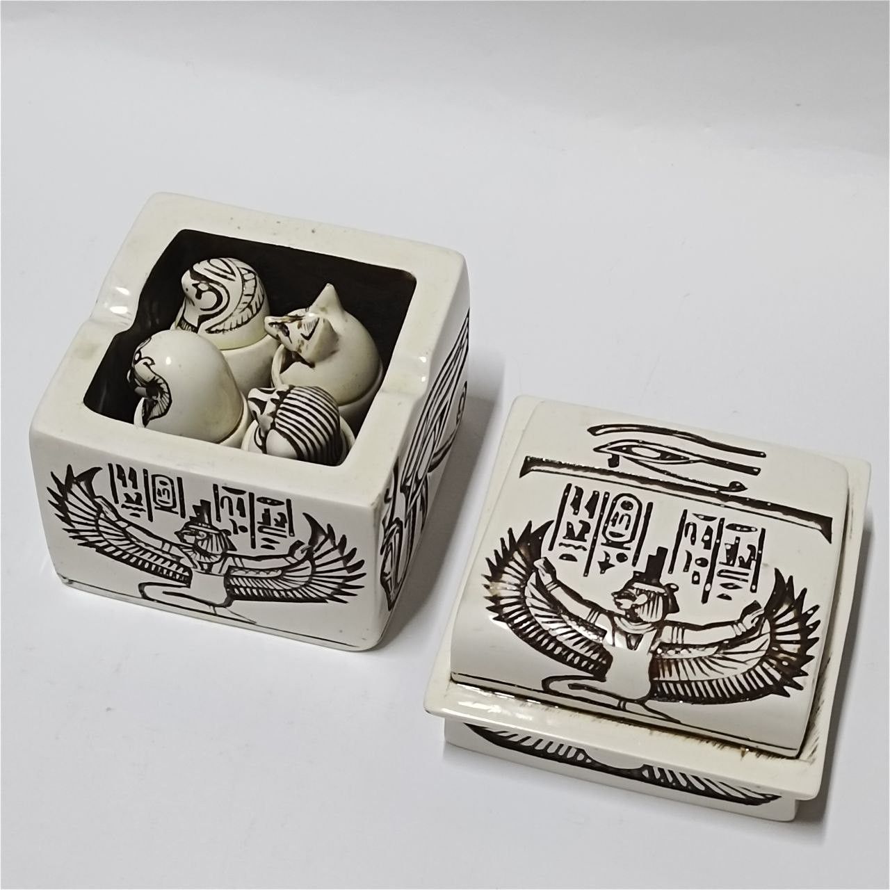 Other Egyptian canopic jar set in engraved box pharaonic art Size ONE SIZE - 6 Thumbnail