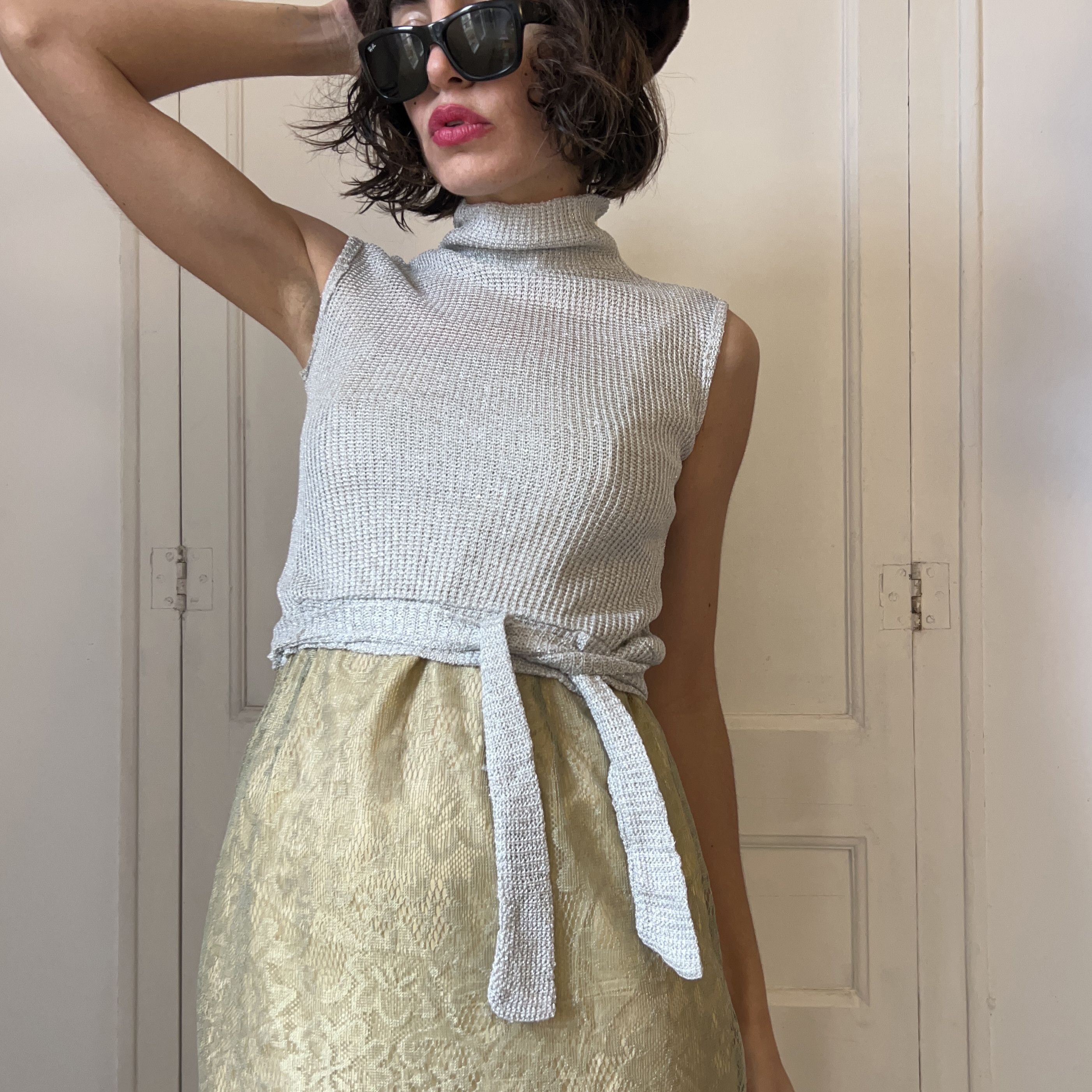 Vintage Vintage Y2k Silver Metallic Knit Top Size ONE SIZE - 6 Thumbnail