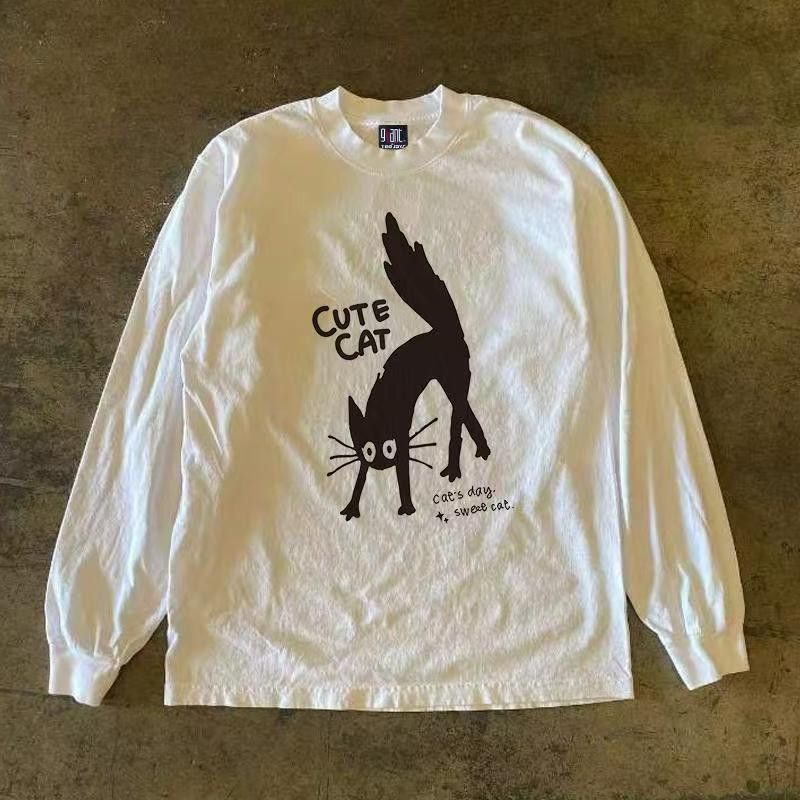 Japanese Brand White washed vintage cat print long-sleeved t-shirt Size US 32 / EU 48 - 1 Thumbnail