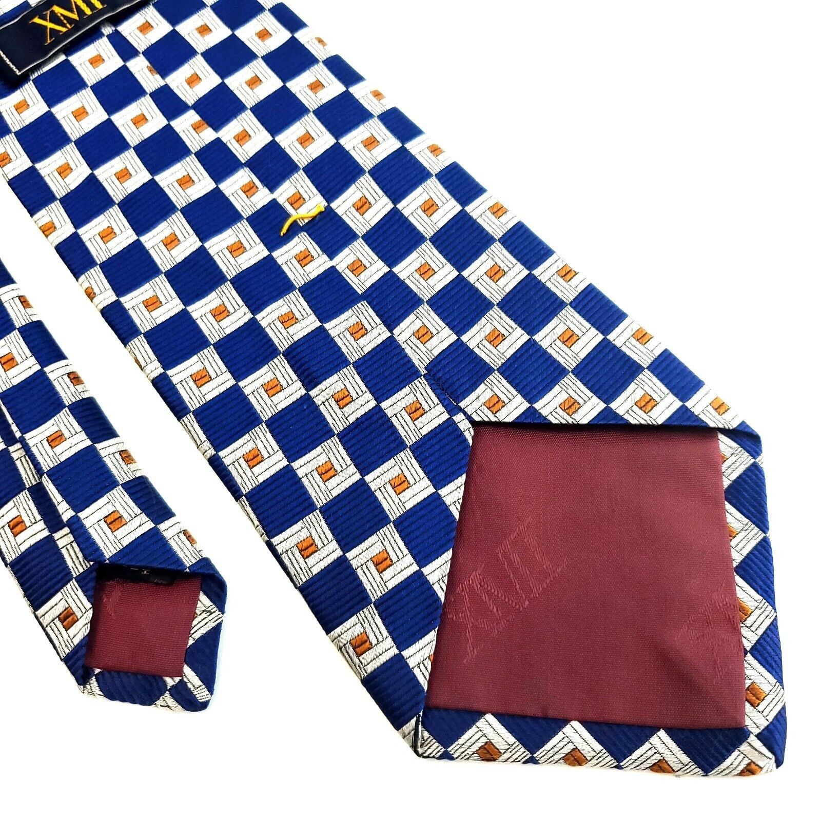 XMI Platinum XMI Blue Cream Brown Geometric Woven Wide Silk Tie Size ONE SIZE - 6 Thumbnail