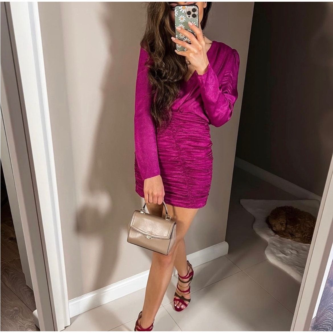 Zara ZARA BLOGGER FAVORITE SATIN EFFECT PRINT DRESS FUCHSIA Size L / US 10 / IT 46 - 7 Thumbnail