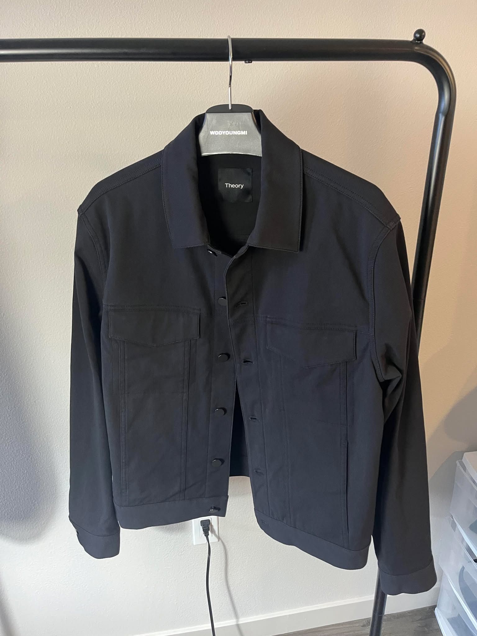 Pre-owned Theory River Trucker Jacket In Neoteric Twill In Black