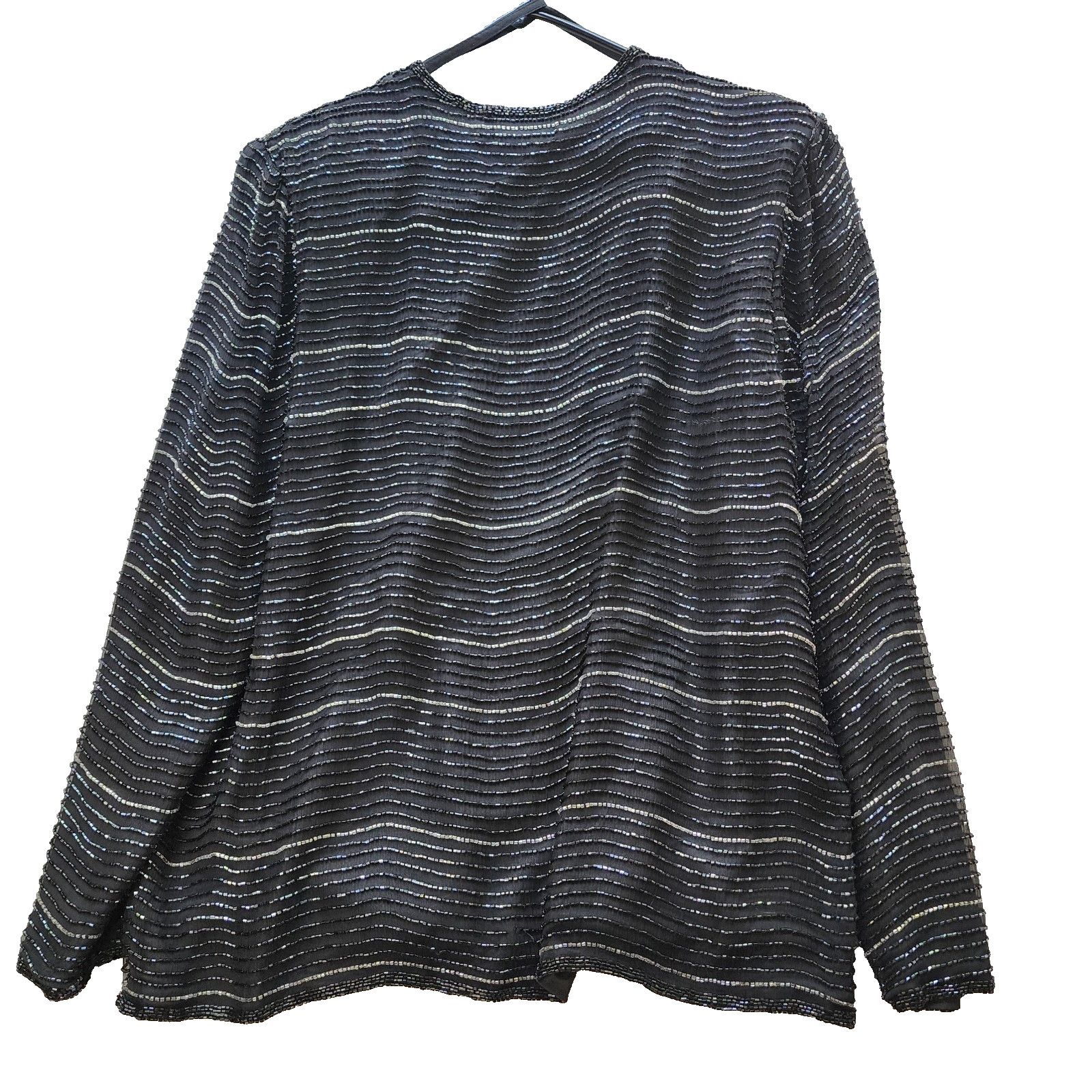 Other Laurence Kazar Silk Beaded Jacket Blazer - Black - Large Size L / US 10 / IT 46 - 2 Thumbnail