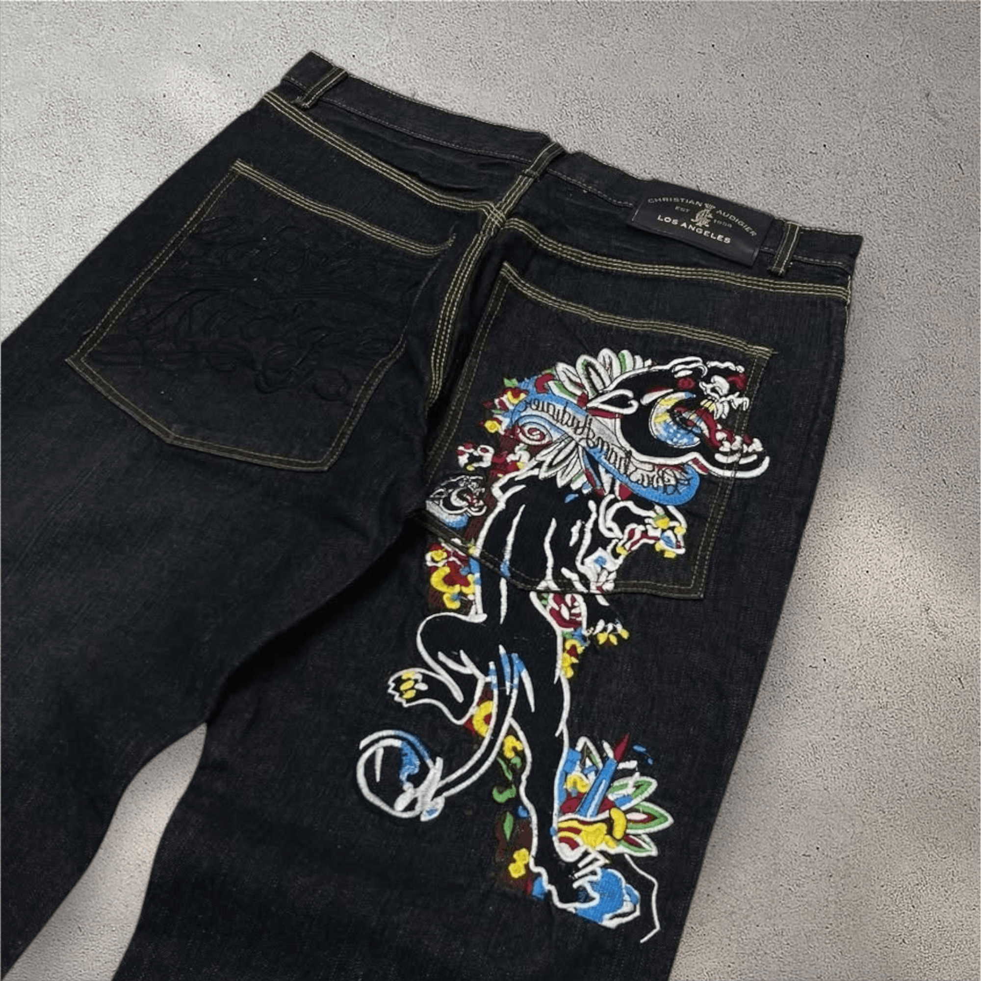 Ed Hardy VTG Christian Audigeri Tiger 🐅 Embroiderd Baggy Denim Pant Size US 38 / EU 54 - 1 Thumbnail