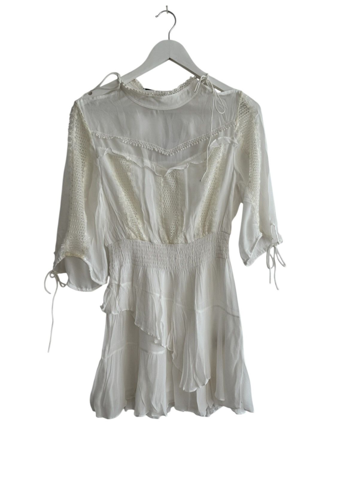 Iro IRO Swirl tiered lace-paneled shirred georgette mini dress Size S / US 4 / IT 40 - 3 Thumbnail
