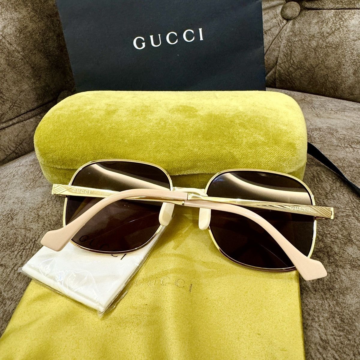 Other GUCCI 'GG0788S-002' Rectangular Square Sunglasses Gold/Brown Size ONE SIZE - 3 Thumbnail