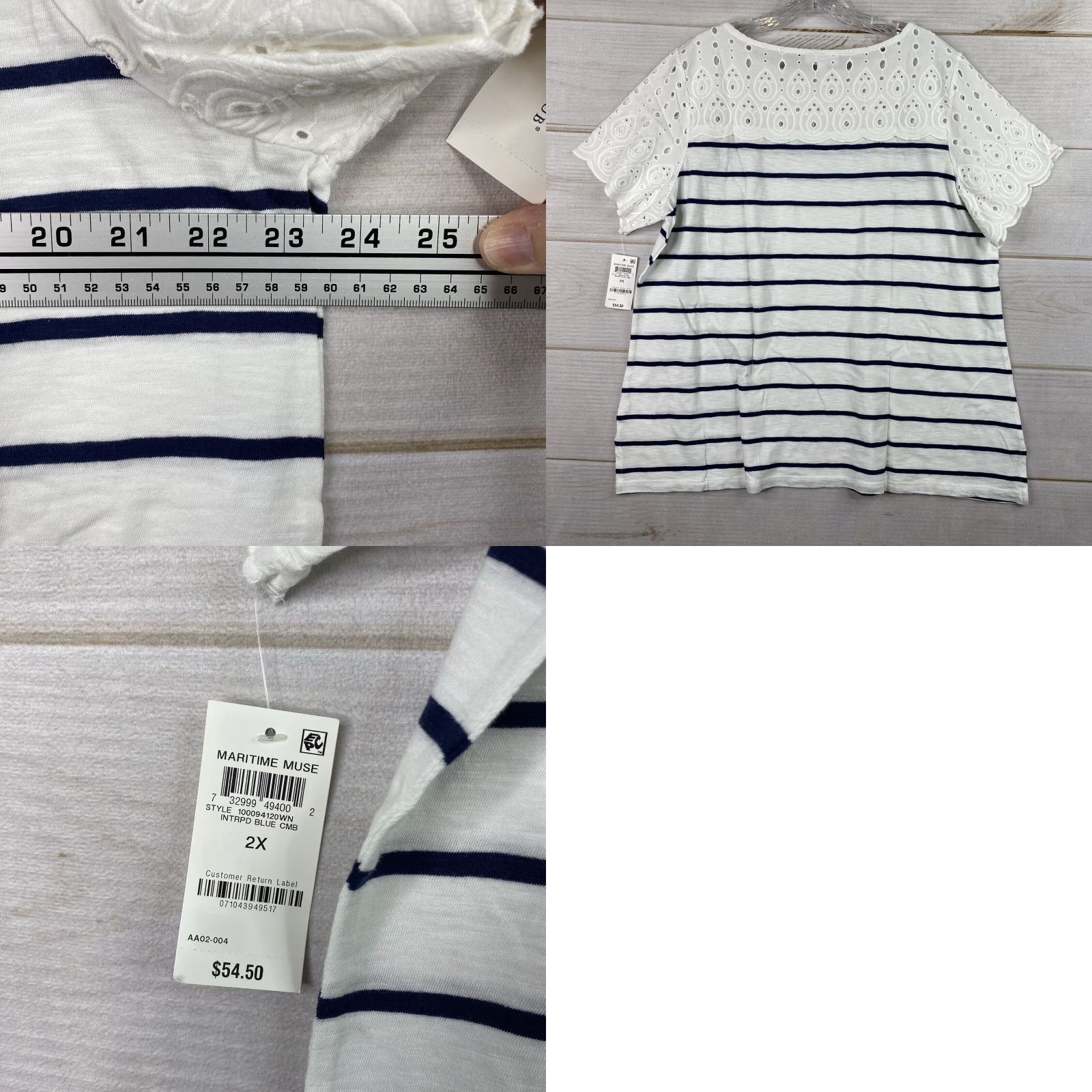 Charter Club Charter Club T Shirt Womens 2X Blue Stripe Eyelet Stretch Nautical Beach Shirt Size XXL / US 16-18 / IT 52-54 - 8 Thumbnail