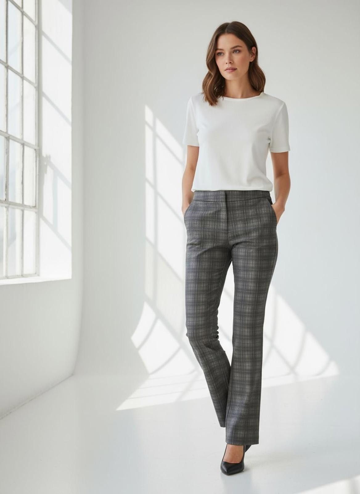 John Dalia Dalia Women's Gray Plaid Dress Pants Size 32" / US 10 / IT 46 - 1 Thumbnail