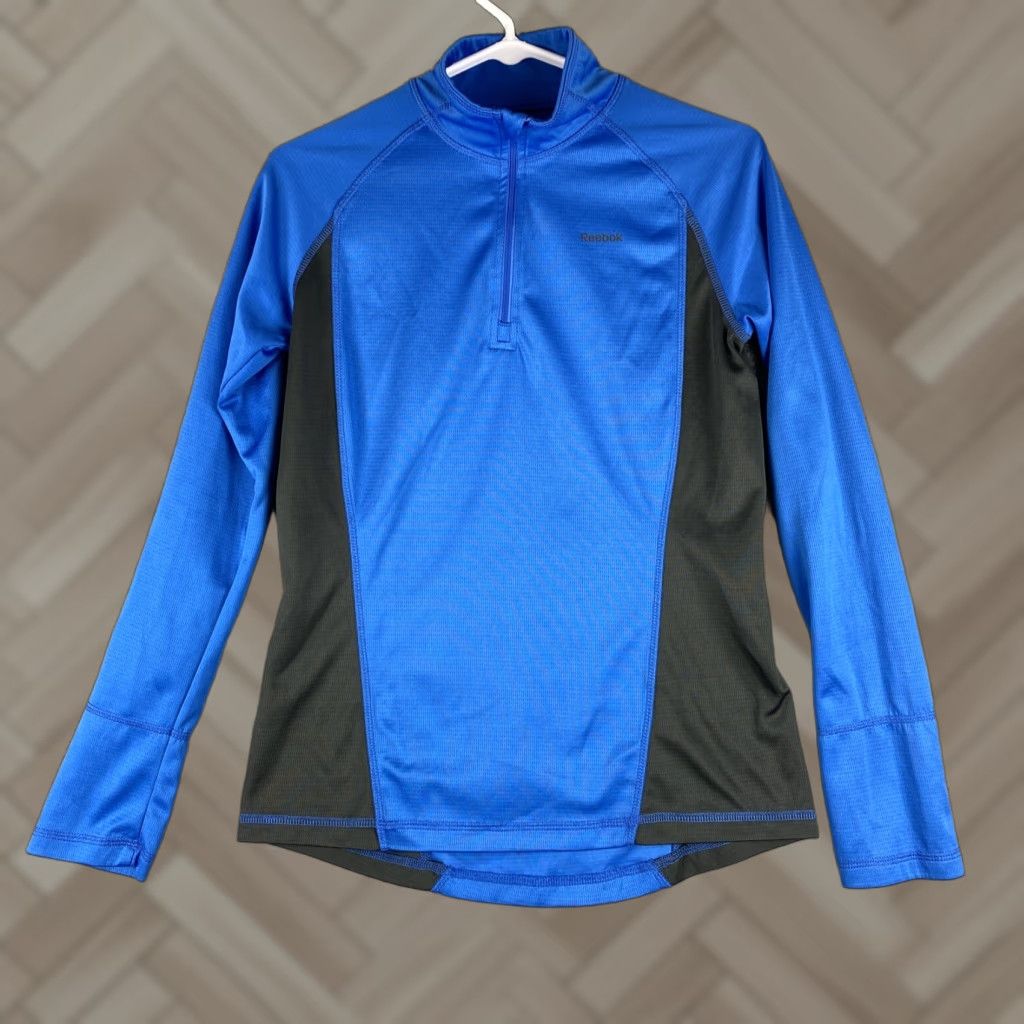 Reebok Reebok Womens Medium 1/4 Zip Running Shirt Stretch Top Thumbhole Blue 38-51 Size M / US 6-8 / IT 42-44 - 1 Thumbnail
