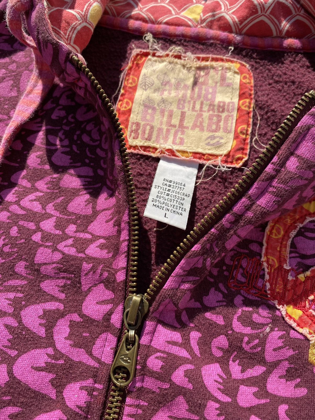 Billabong × Vintage Y2K Billabong Peace & Love Hoodie Size L / US 10 / IT 46 - 7 Thumbnail
