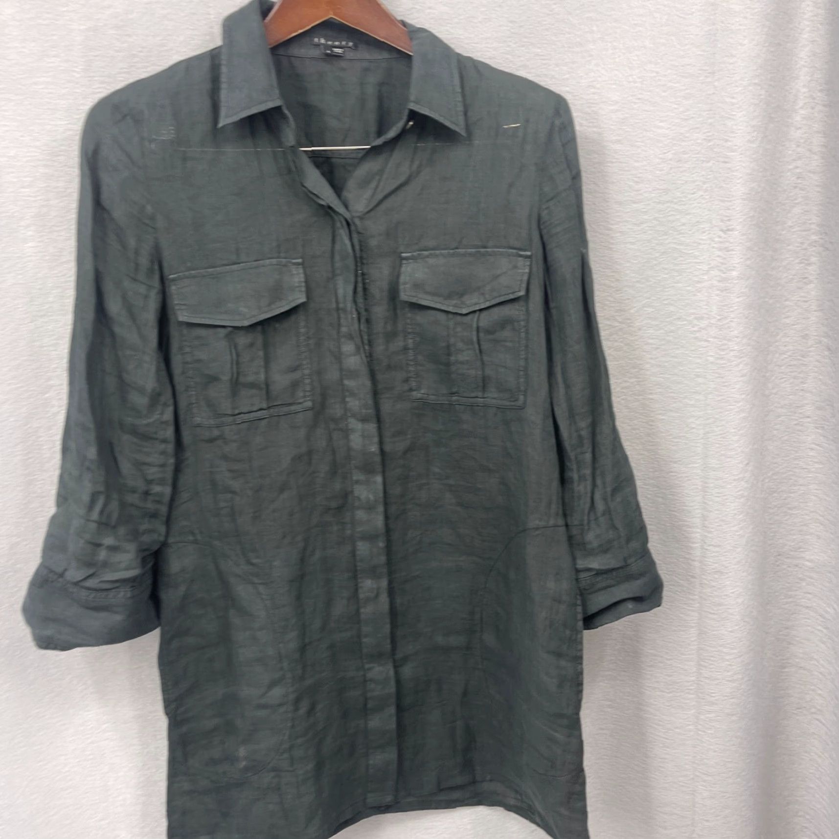 Theory Theory Dress Women 4 Black Linen Collared Long Sleeve Short Casual Business Womens Size S / US 4 / IT 40 - 2 Thumbnail