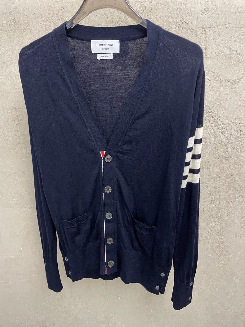Thom Browne Thom browne Dark blue four-striped knitted cardigan jacket Size US S / EU 44-46 / 1 - 3 Thumbnail