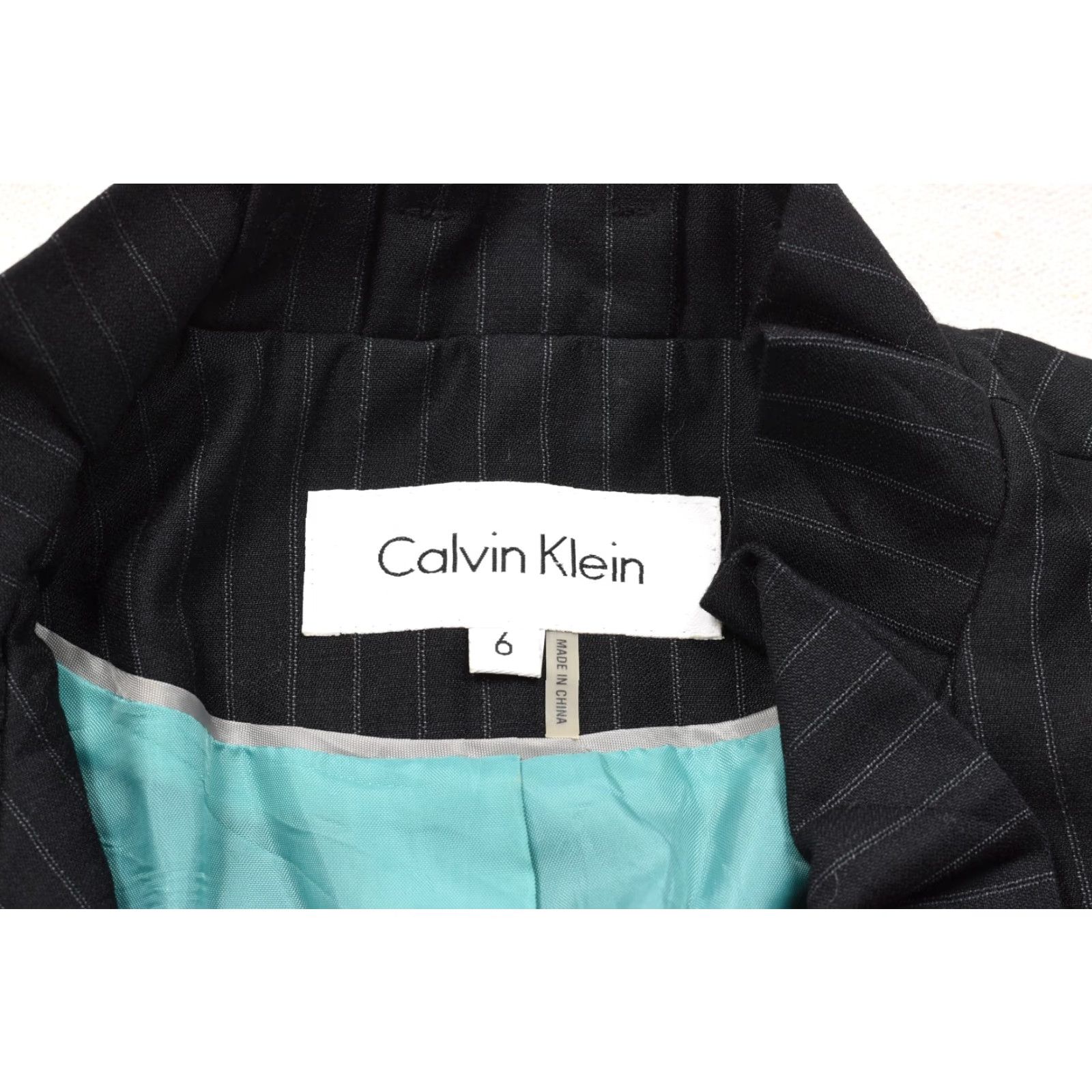 Calvin Klein Calvin Klein Blazer Women Size 6 Black Pinstripe Single Button Teal Lining Pro Medium-Length" Size M / US 6-8 / IT 42-44 - 8 Thumbnail
