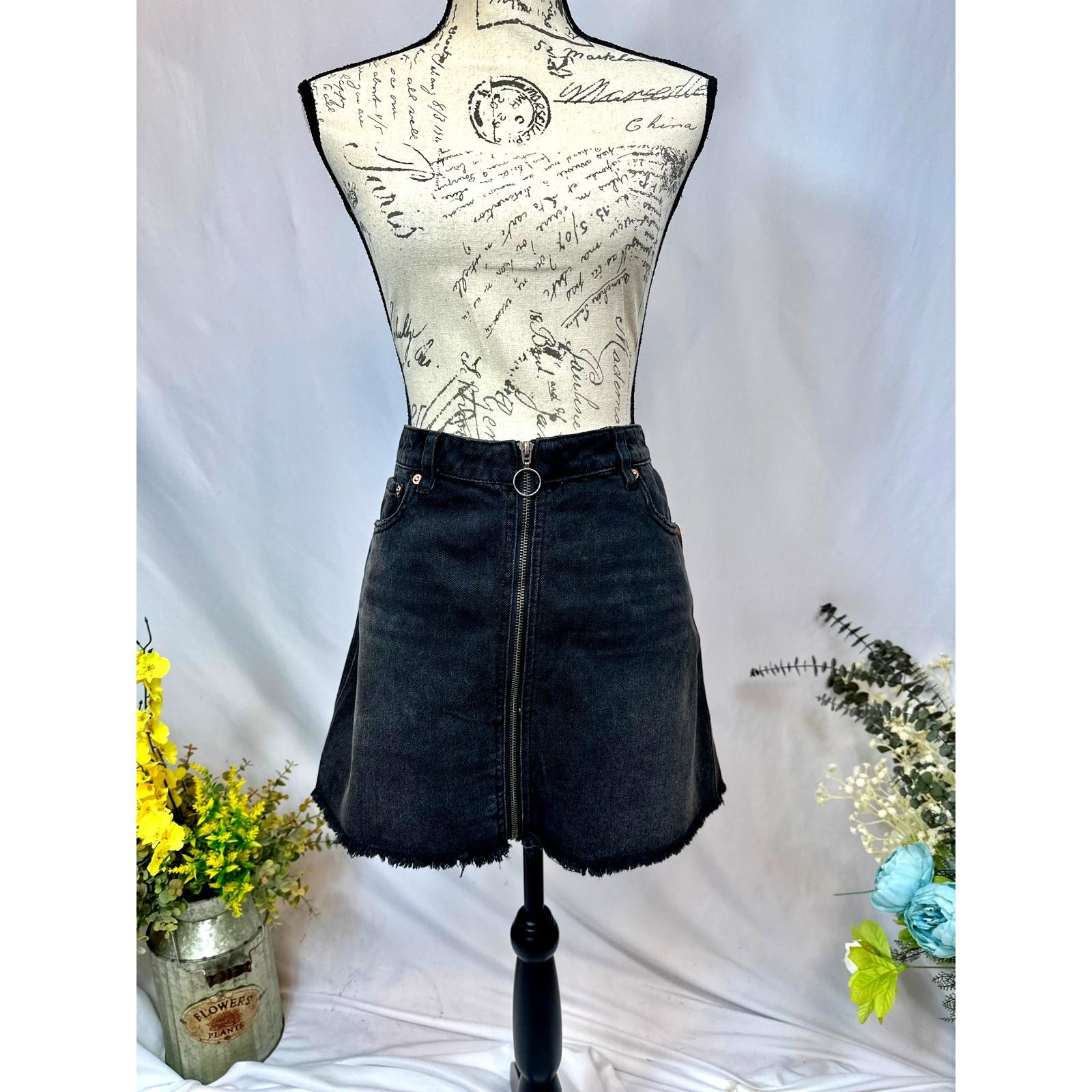 Free People Free People Zip It Up Denim Skirt Haven Black 31 Size 31" - 7 Thumbnail