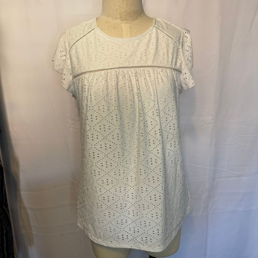 Adrianna Papell Adrianna Pappell White Eyelet Flutter Sleeves Women's Medium Size M / US 6-8 / IT 42-44 - 1 Thumbnail