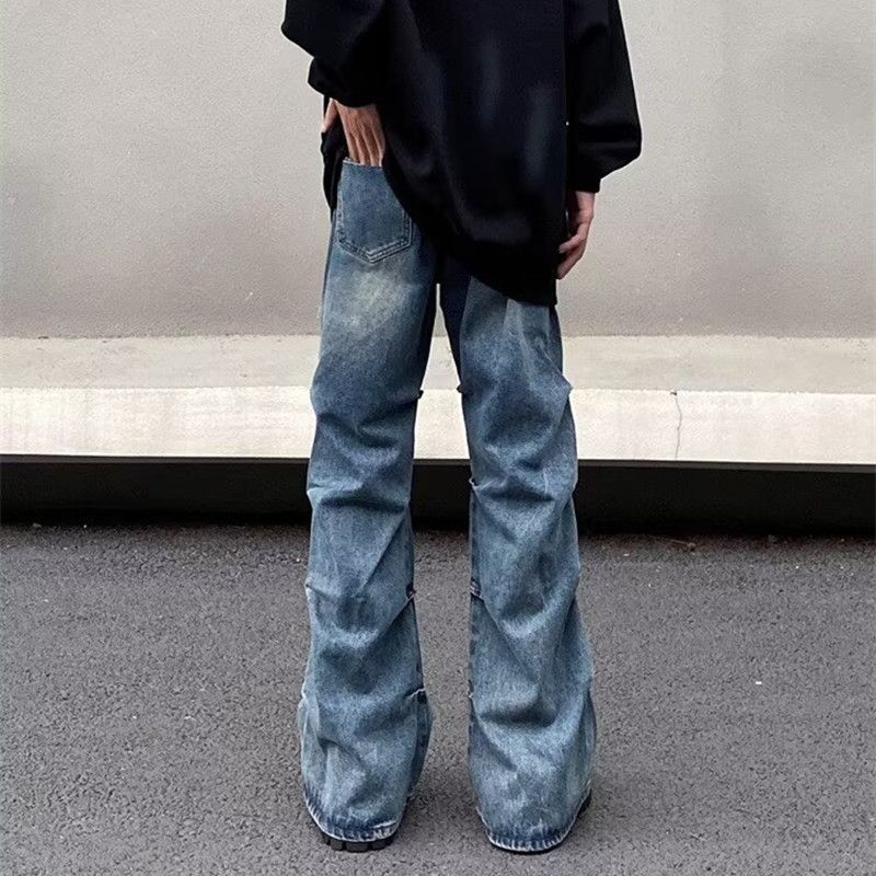 Japanese Brand Y2k washed blue pleated baggy flared jeans Size US 31 - 2 Thumbnail