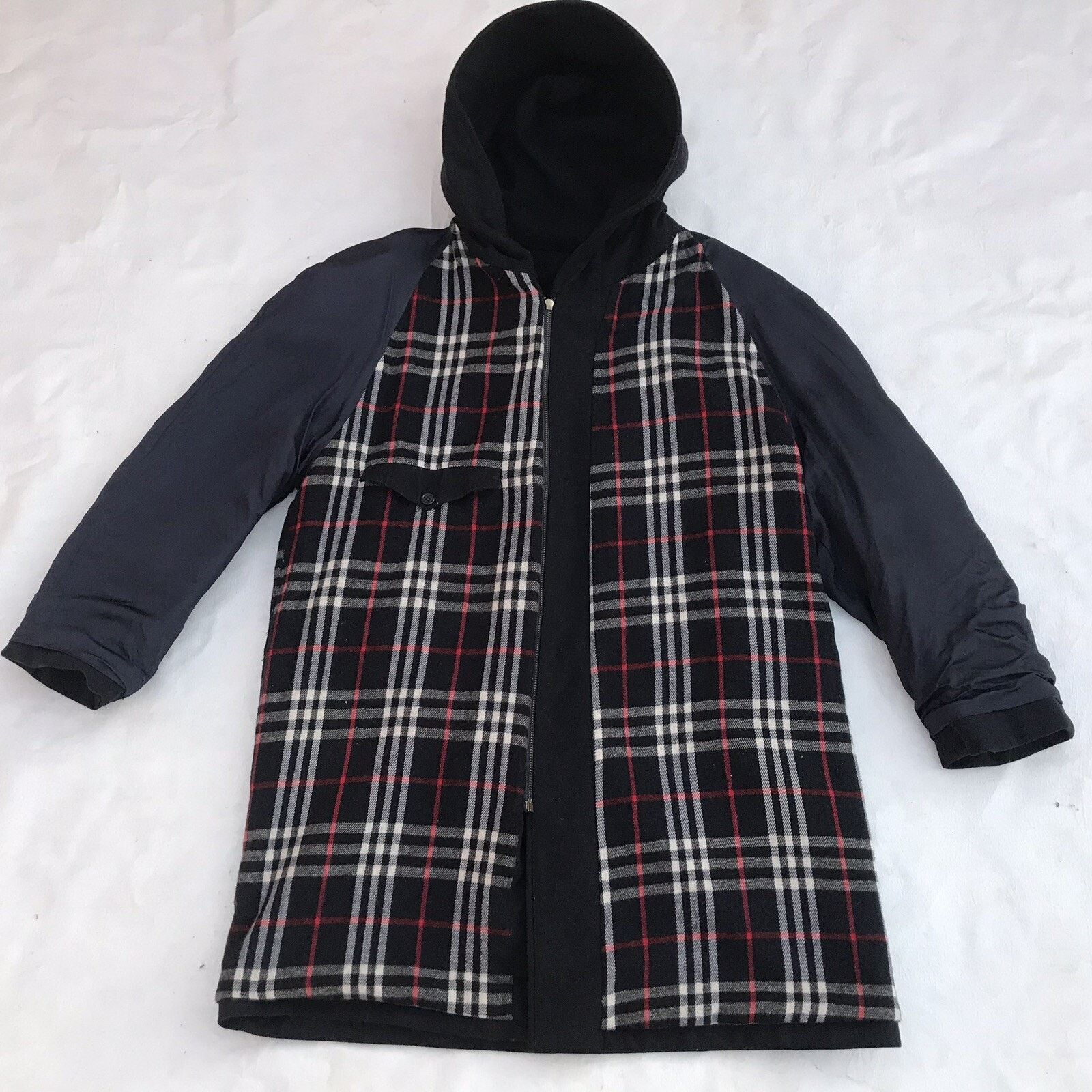 Burberry burberry coat jacket hooded wool nova check blue navy men Size US L / EU 52-54 / 3 - 8 Thumbnail