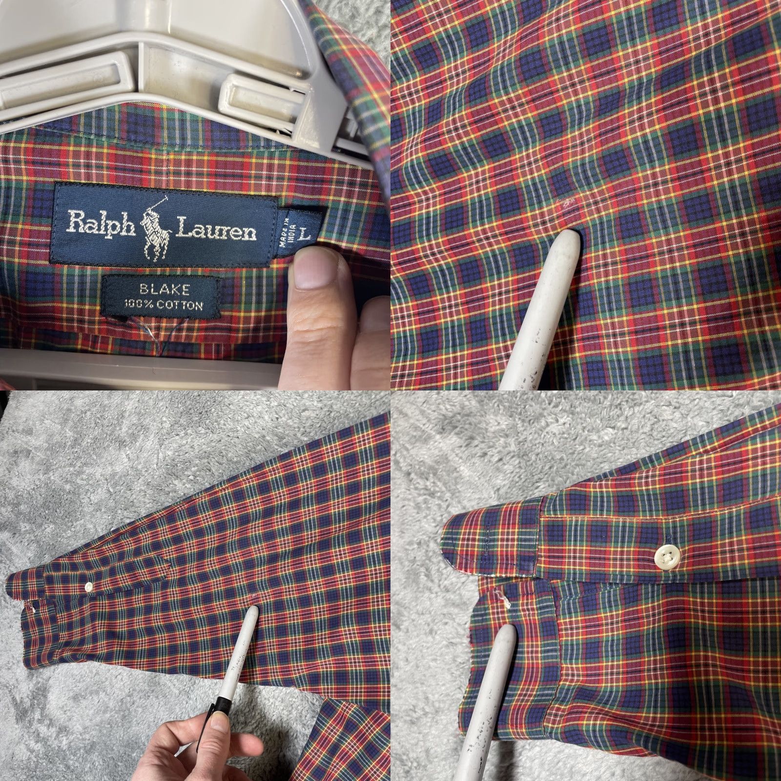 Ralph Lauren Ralph Lauren Shirt Mens Large Burgundy Blue Plaid Black Cotton Pony Small READ Size US L / EU 52-54 / 3 - 8 Thumbnail