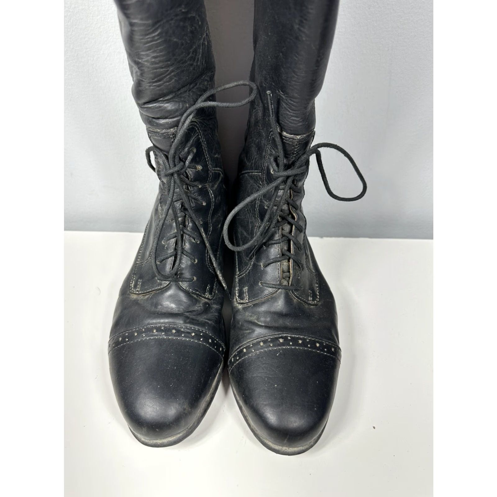 Vintage TREADSTONE Knee High Boots Women Leather Zip Laces Black Size 6 Western Equestrian Riding Boot Size US 6 / IT 36 - 4 Thumbnail