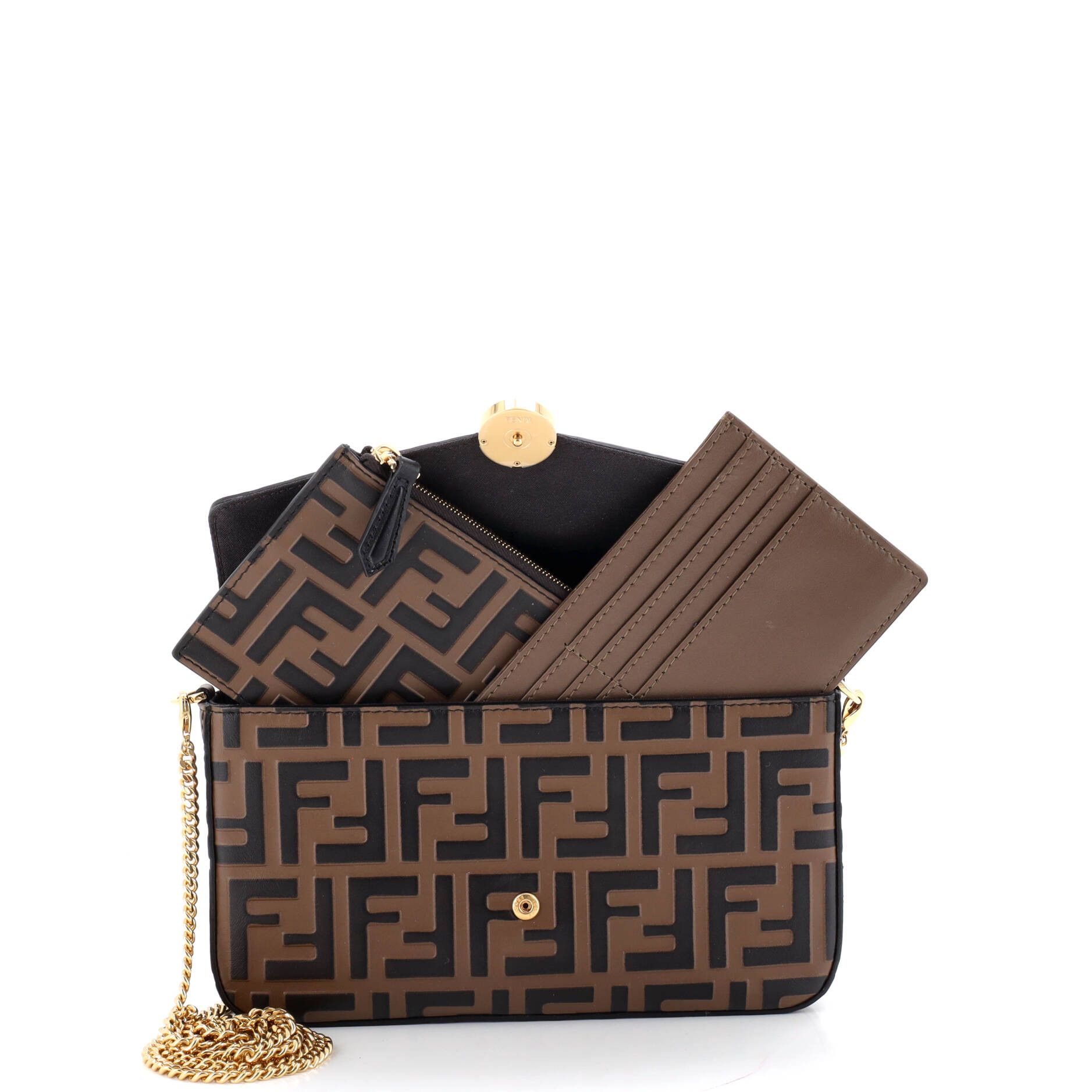 Fendi F is Fendi Envelope Clutch on Chain Zucca Embossed Leather Size ONE SIZE - 1 Thumbnail