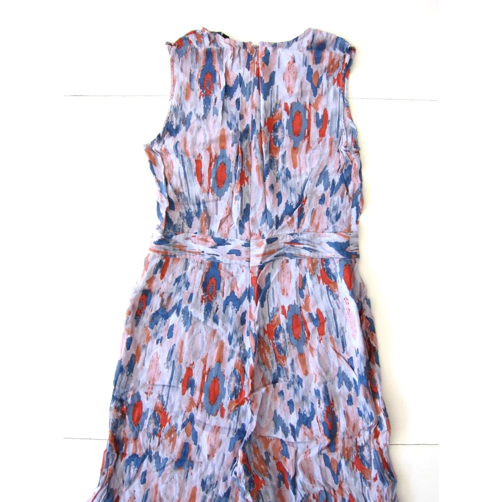 Pinko Eva Longoria Jumpsuit Romper 100% Rayon Pink Blue Orange Sleeveless Pocket 8 Womens Size 30" / US 8 / IT 44 - 6 Thumbnail