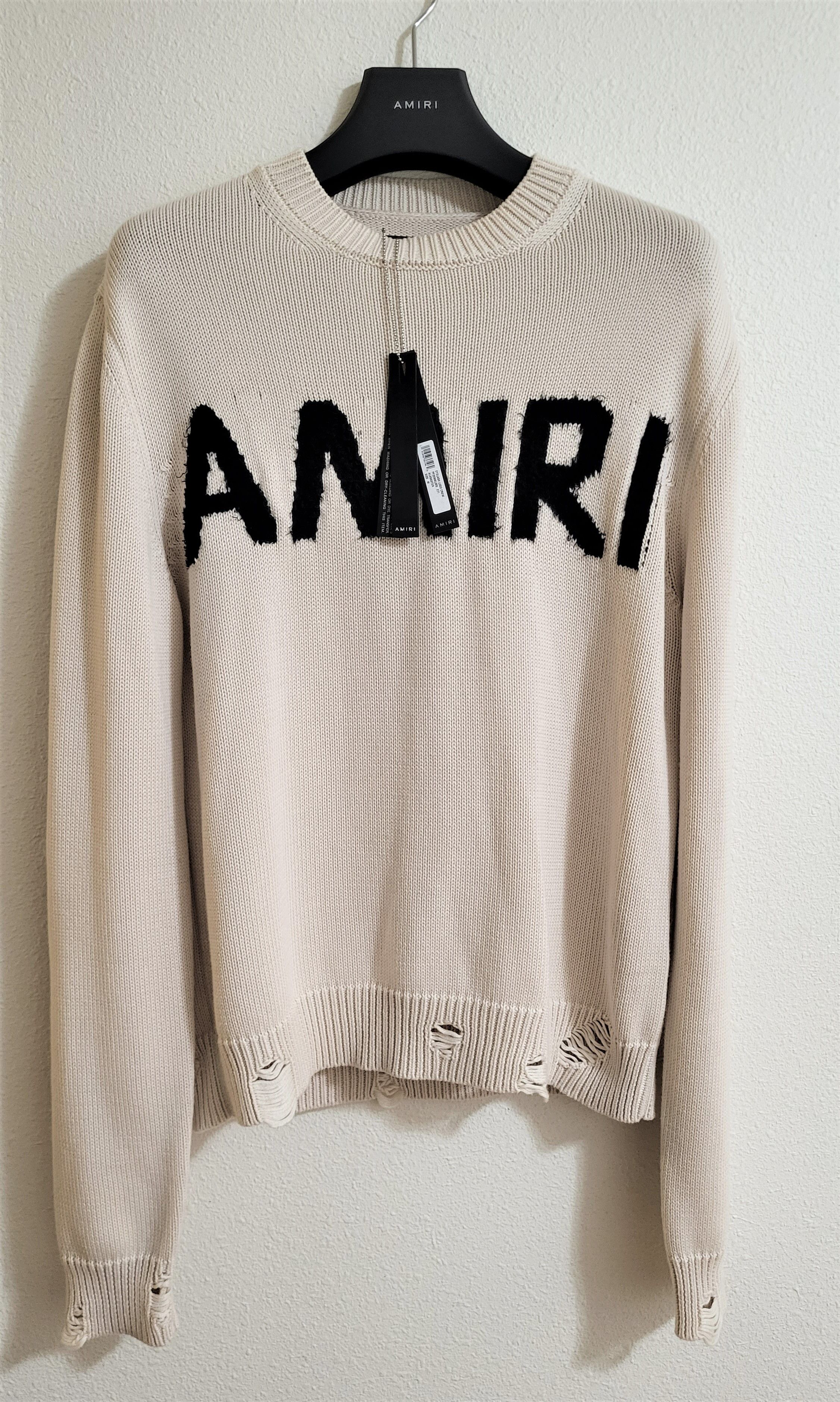Amiri Cream Alabaster Eyelash Intarsia Knit Logo Sweater Size US M / EU 48-50 / 2 - 2 Thumbnail
