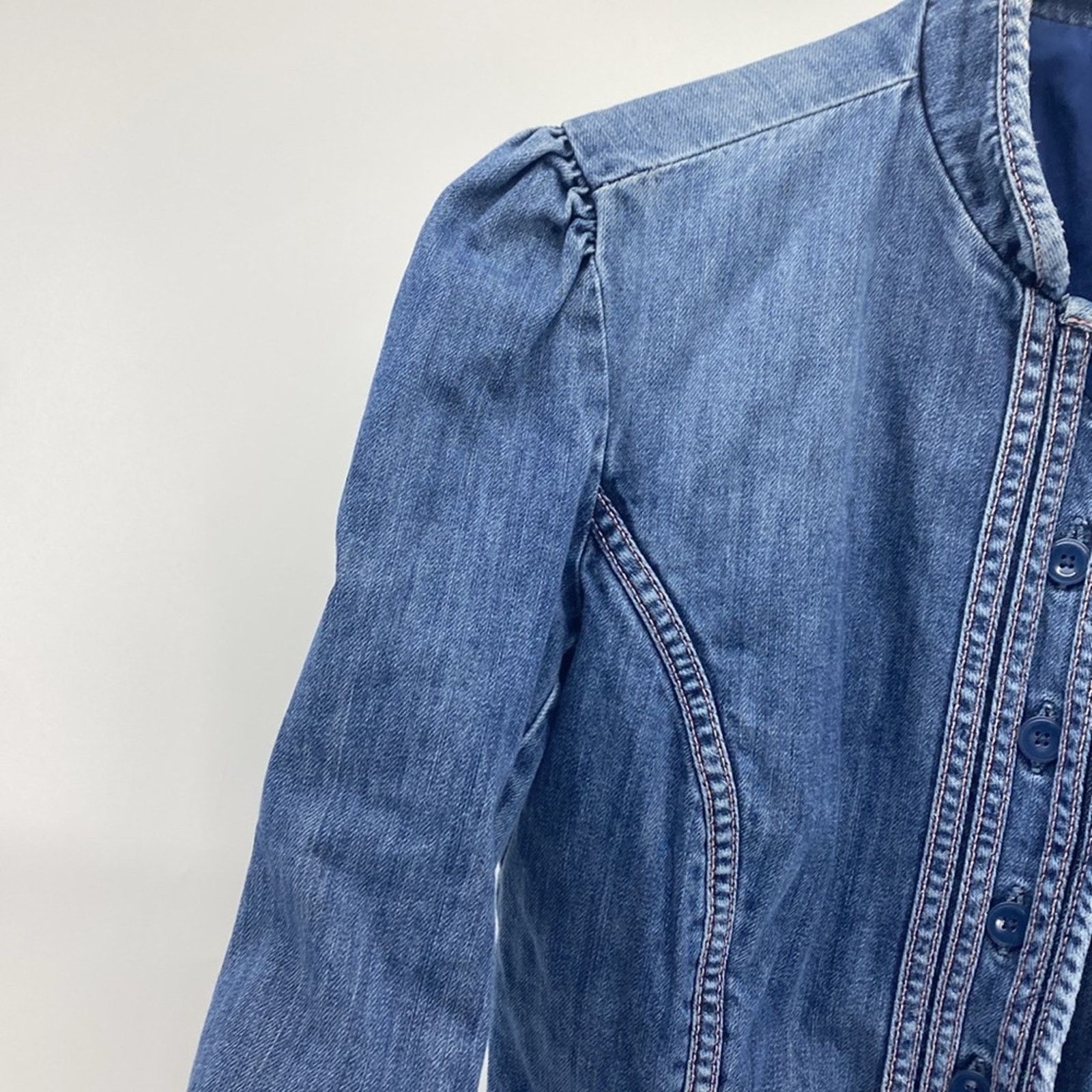 Gap Gap denim Jacket puff sleeve fitted 90s Y2K pink stitching S Size S / US 4 / IT 40 - 4 Thumbnail