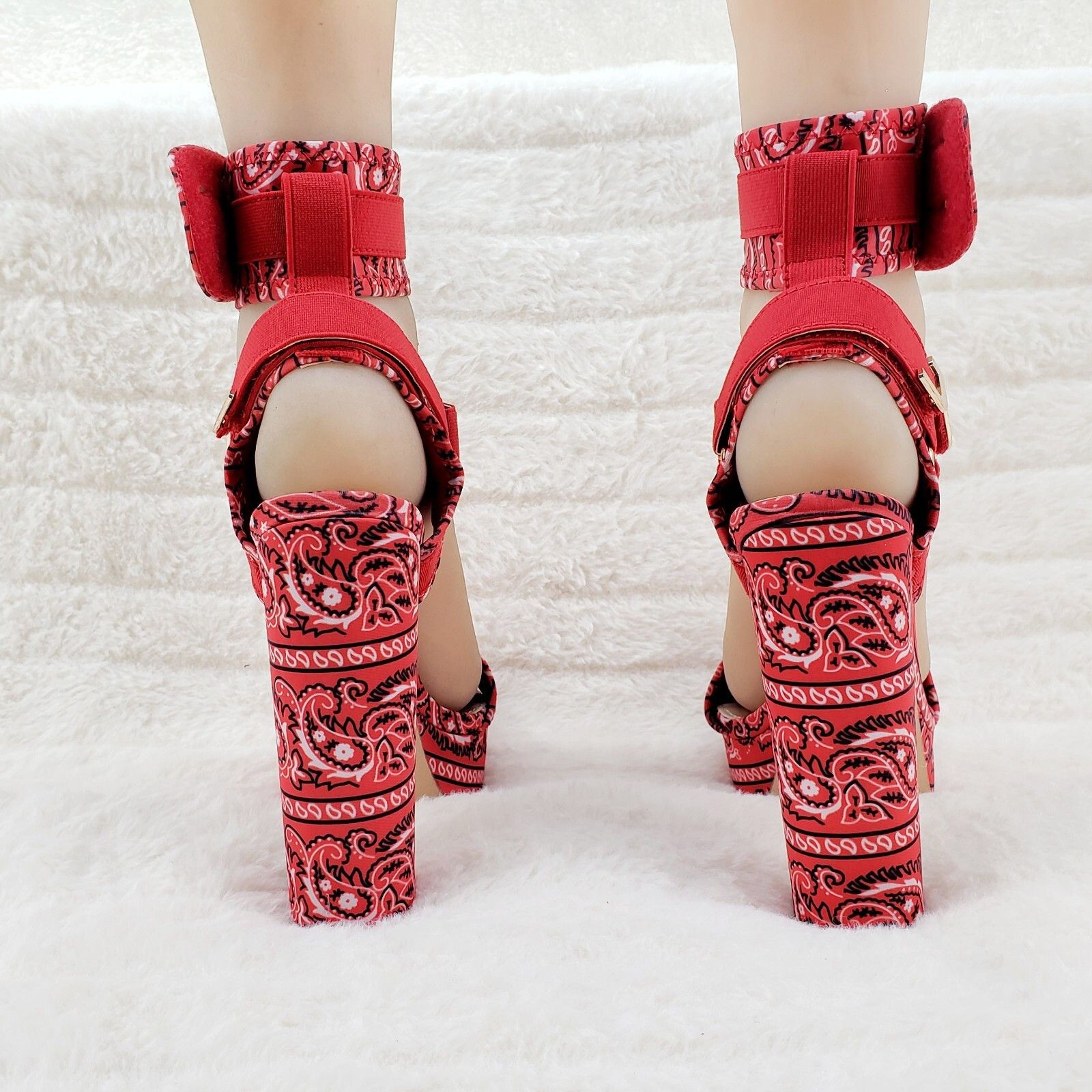 Other Red Bandanna 5.5" Chunky High Heel Harness Strap Shoe Banda Size US 8 / IT 38 - 2 Thumbnail