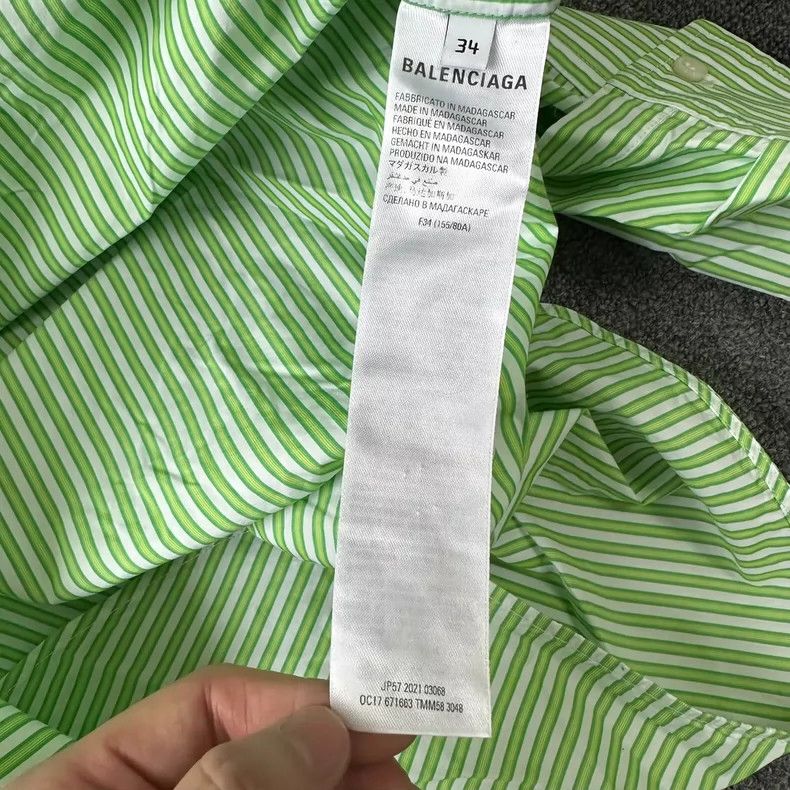 Balenciaga Balenciaga size 34 Women's Green Striped Loose Fit Shirt Size S / US 4 / IT 40 - 5 Thumbnail