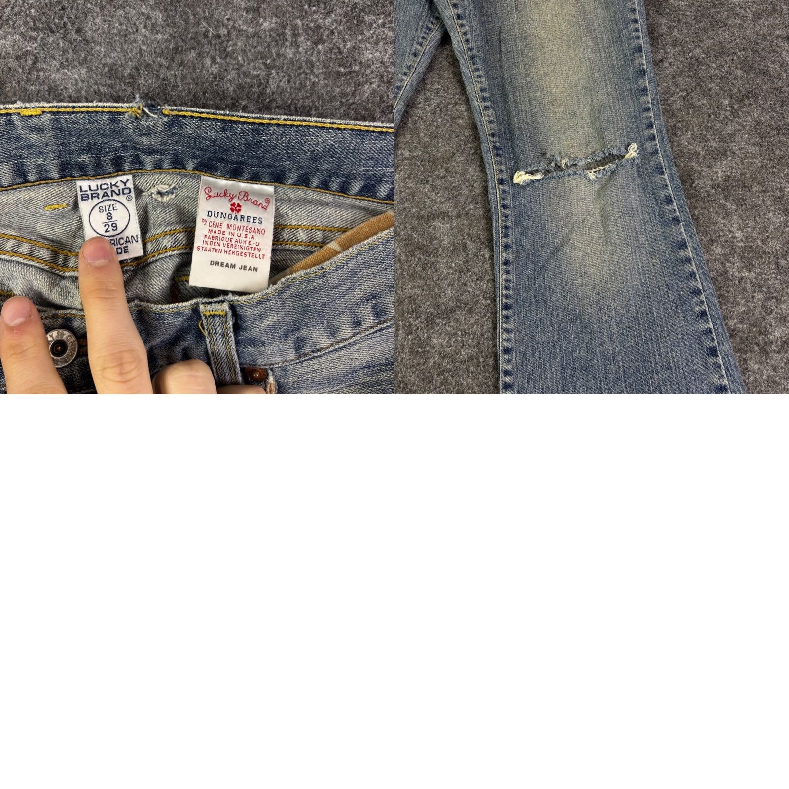 Lucky Brand Lucky Brand Dungarees Dream Jeans - Size 8/29 Blue Distressed Flare USA Size 29" - 8 Thumbnail