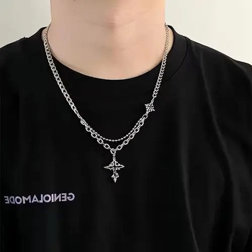 Japanese Brand Retro punk gothic melting cross layered chain necklace y2k Size ONE SIZE - 6 Thumbnail