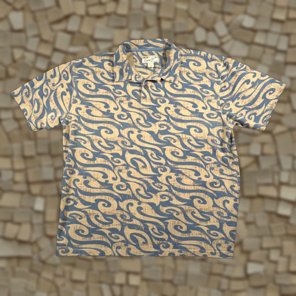 Vintage VINTAGE Crazy Shirts Polo Adult LARGE Brown Blue Tribal Wave Hawaiian Aloha Y2K Mens Polo Shirt XL Graphic Print 90s Size US L / EU 52-54 / 3 - 1 Thumbnail