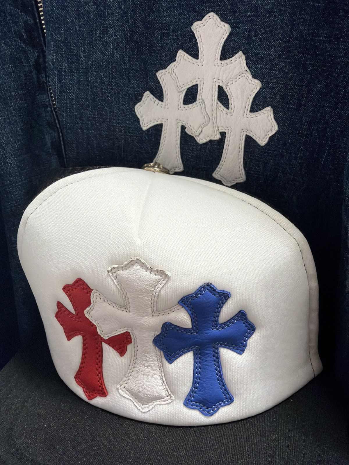 Chrome Hearts CHROME HEARTS DENIM QUARTER ZIP TRIPLE CROSS PATCH Size US XL / EU 56 / 4 - 7 Thumbnail